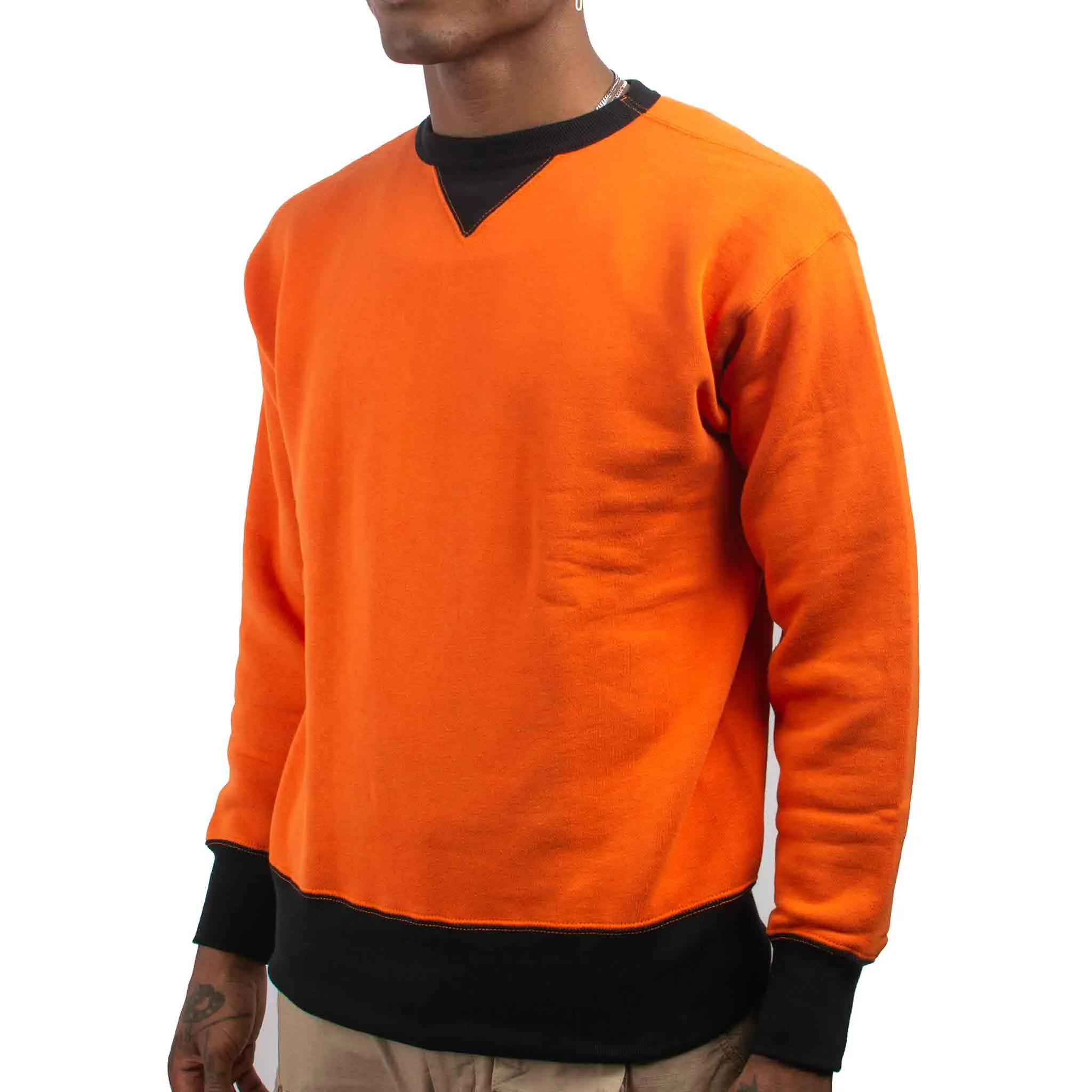 The Real McCoy's MC19112 Two-Tone Crewneck Sweatshirt Orange/Black Cozy pieces