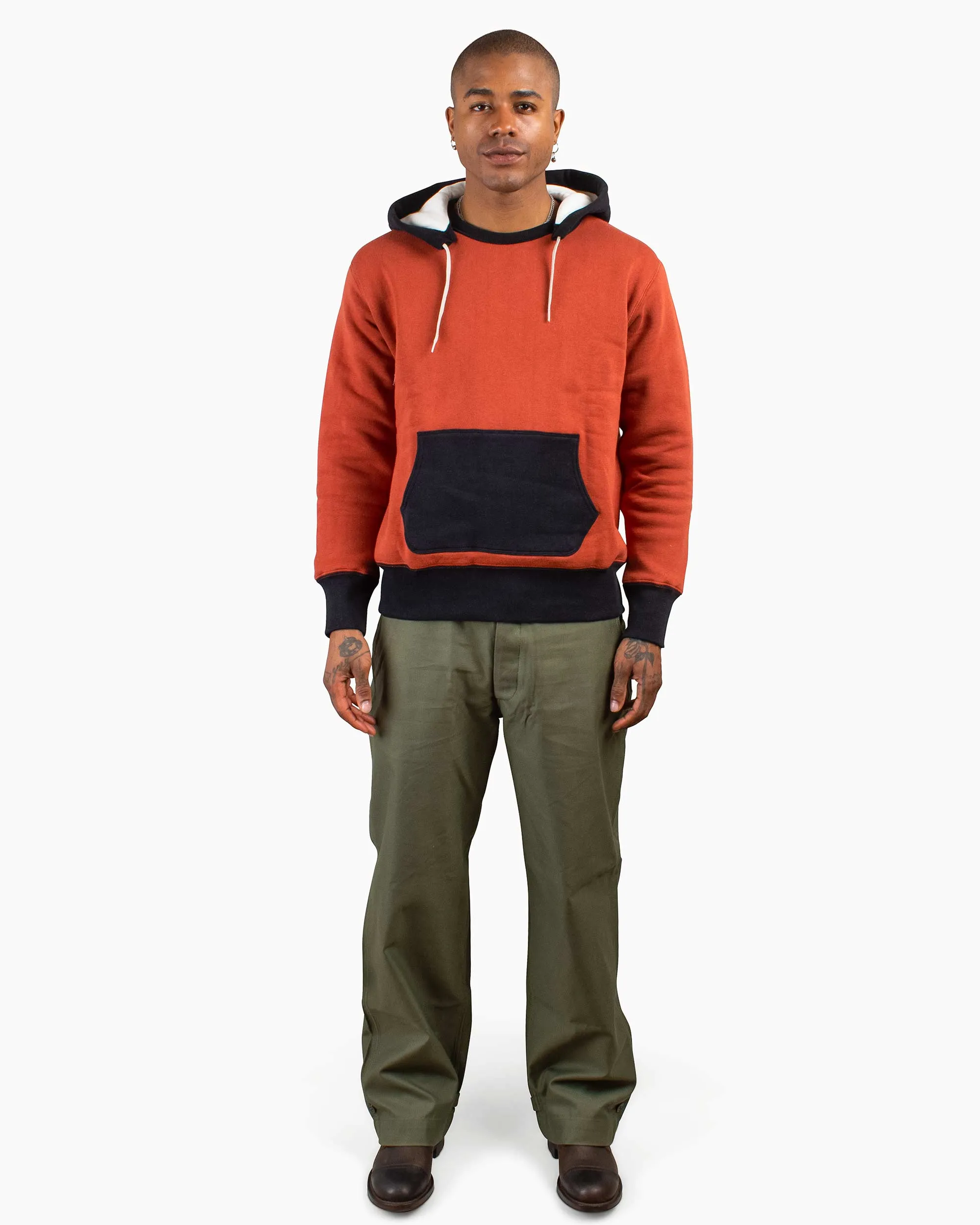 The Real McCoy's MC20119 Double Face After-Hooded Sweatshirt Burgundy/Black Comfy Essentials