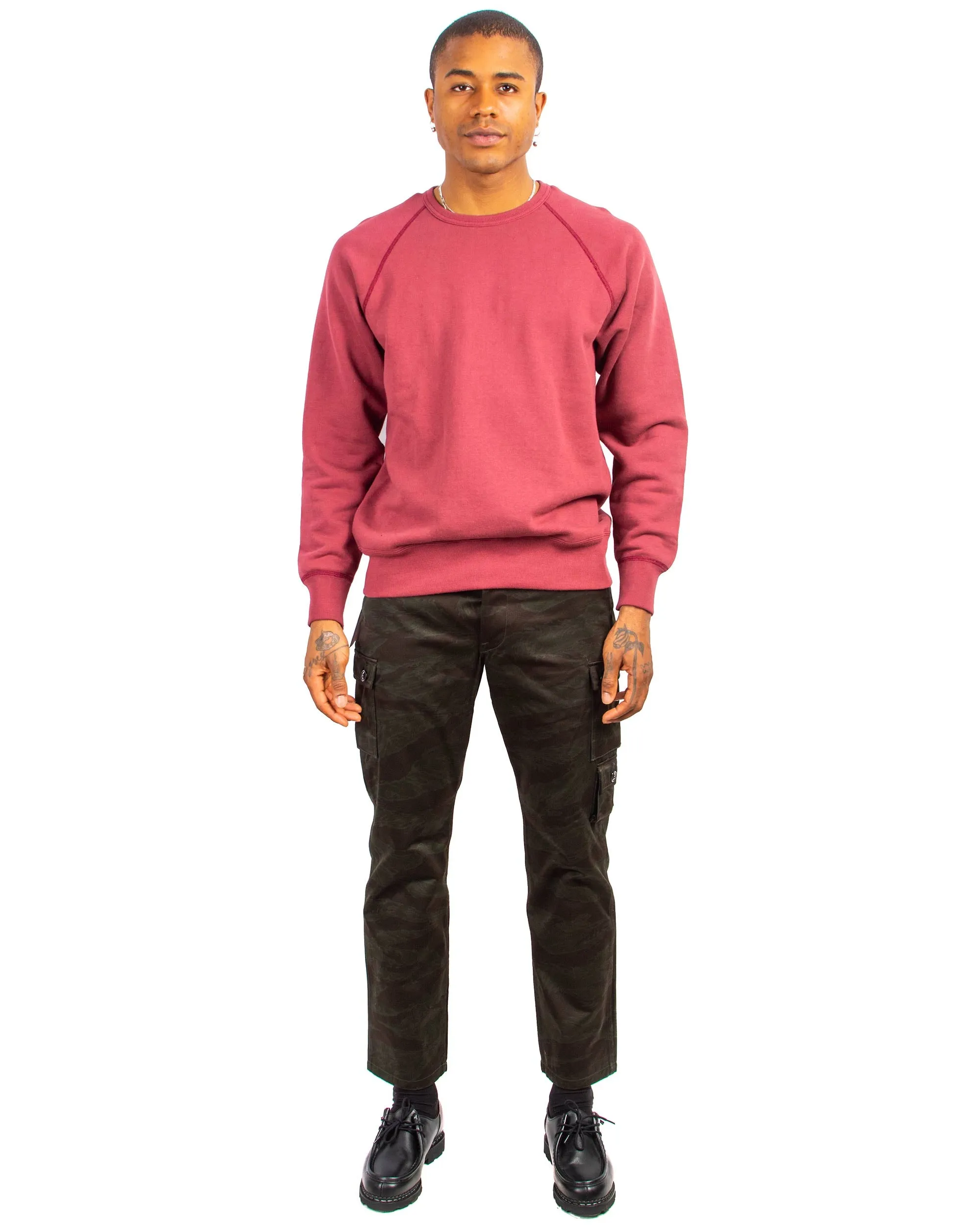 The Real McCoy's MC21018 9oz. Loopwheel Raglan Sleeve Sweatshirt Maroon product flannel coziness product business casual suitability