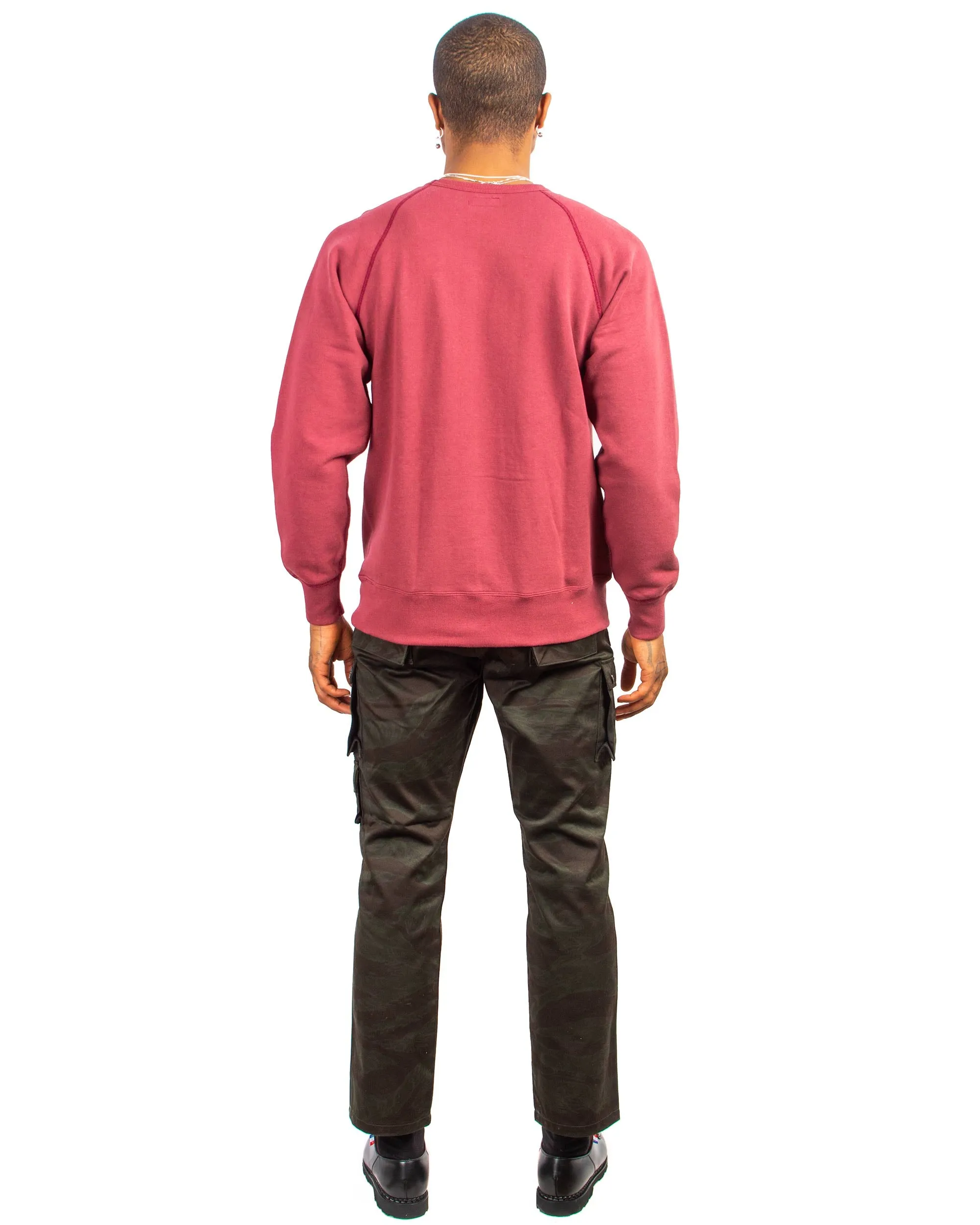 Casual Fit product tag identification The Real McCoy's MC21018 9oz. Loopwheel Raglan Sleeve Sweatshirt Maroon