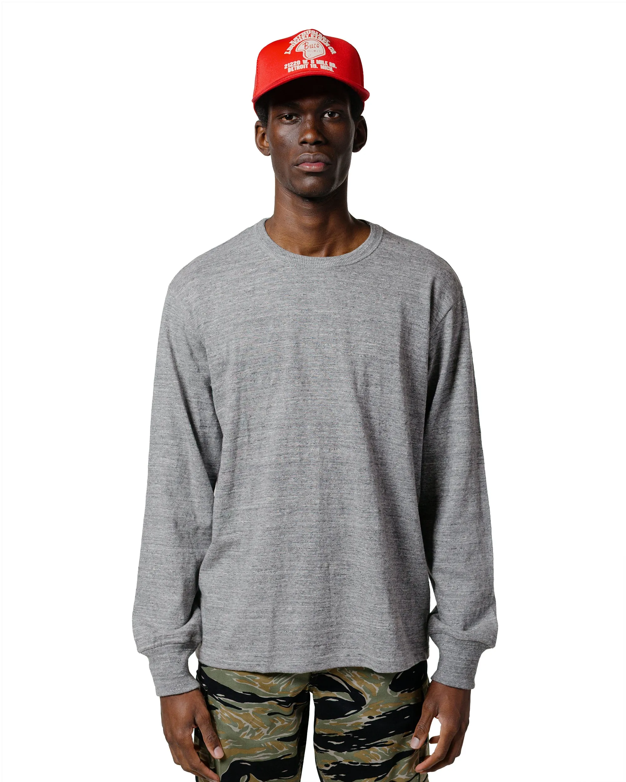 FadeResistantPrint The Real McCoy's MC21109 Athletic L/S T-Shirt / Loop-Wheel Grey