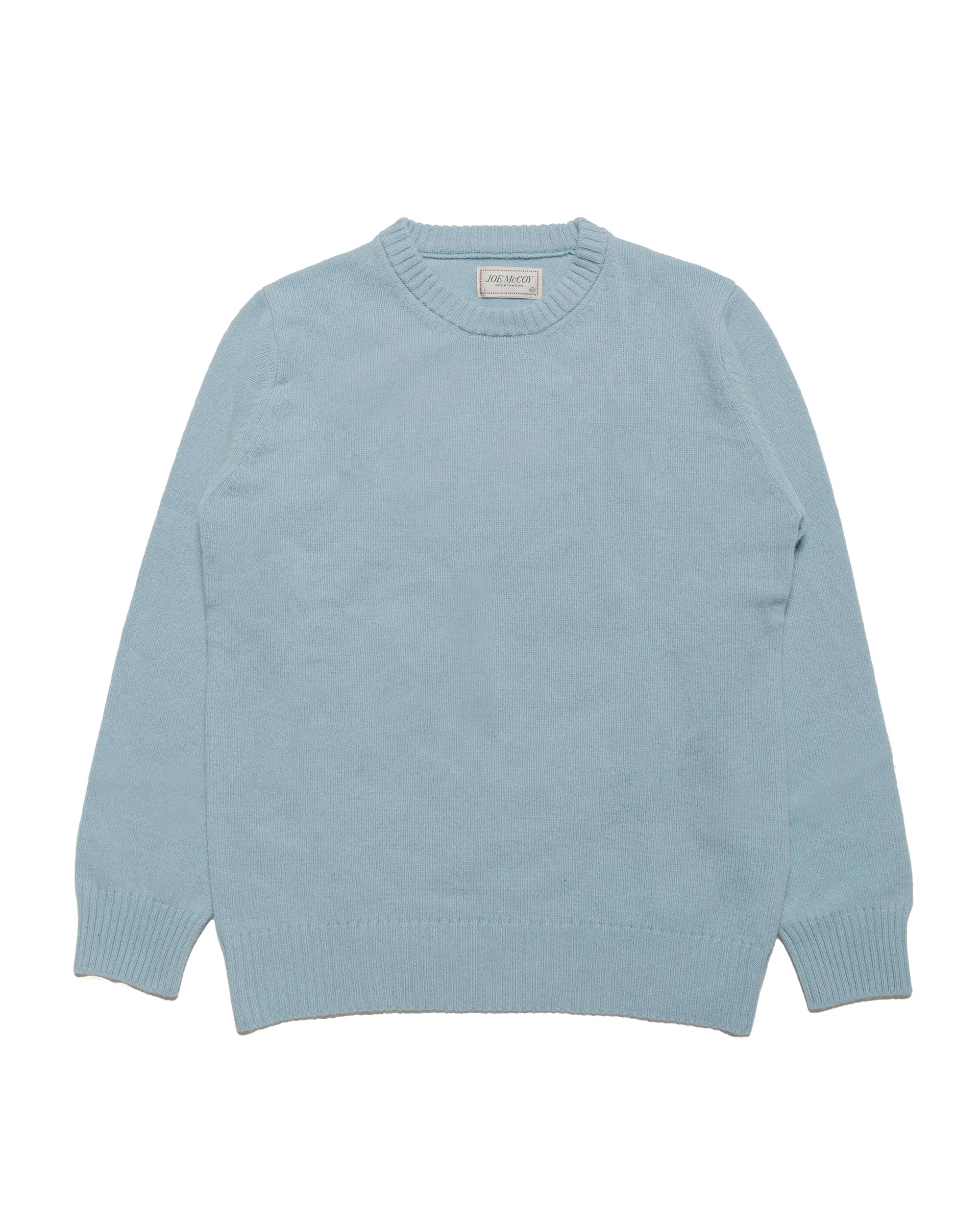 The Real McCoy's MC21114 Wool Crewneck Sweater Light Blue good for yoga product tag identification