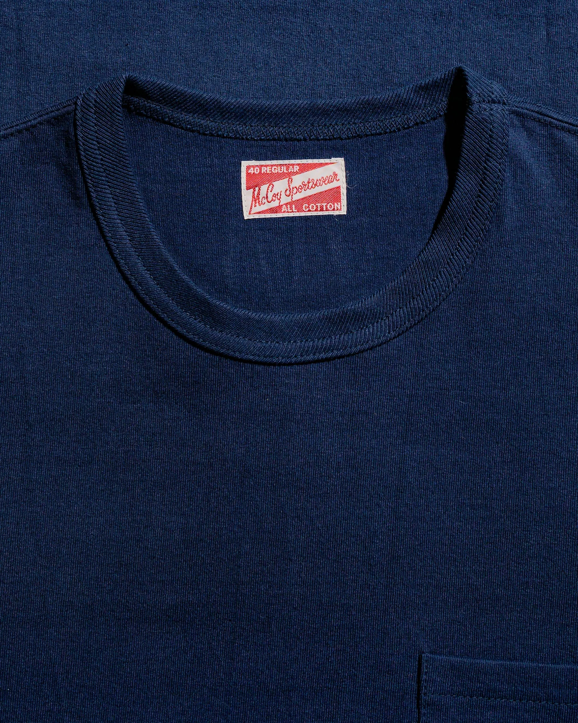 The Real McCoy's MC22006 Pocket Tee Navy Flatlock stitching