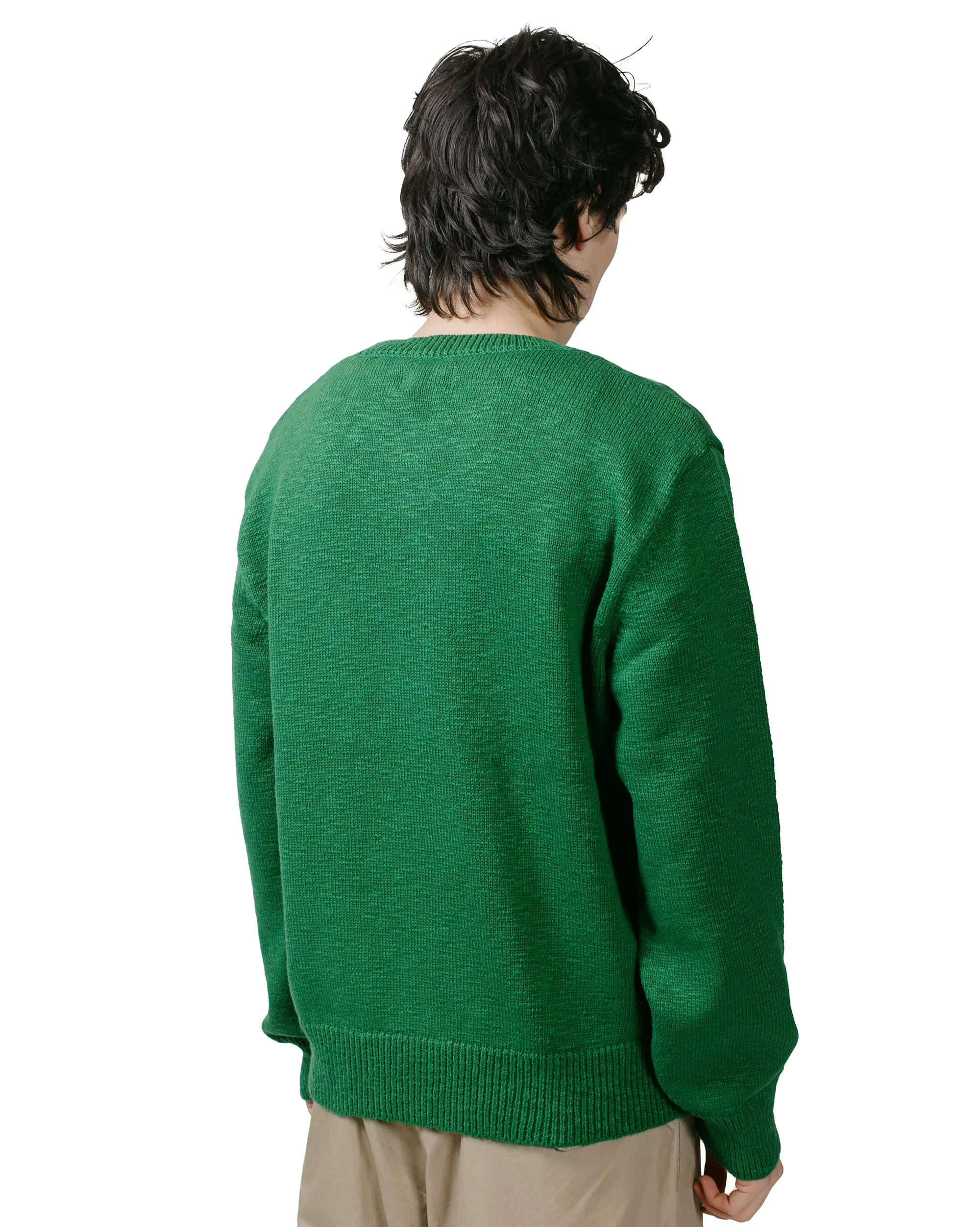 belt accents The Real McCoy's MC23014 Cotton Crewneck Sweater Green