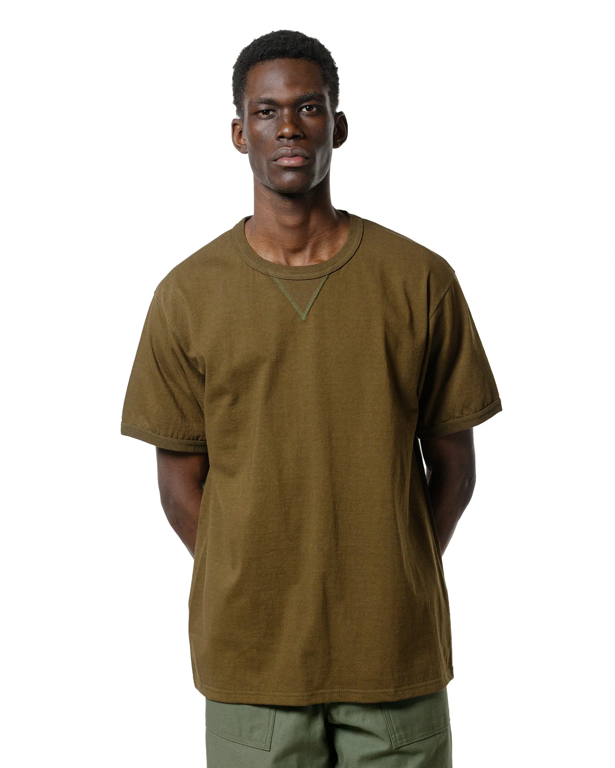 The Real McCoy's MC23020 Gusset Tee Olive Everyday Essential