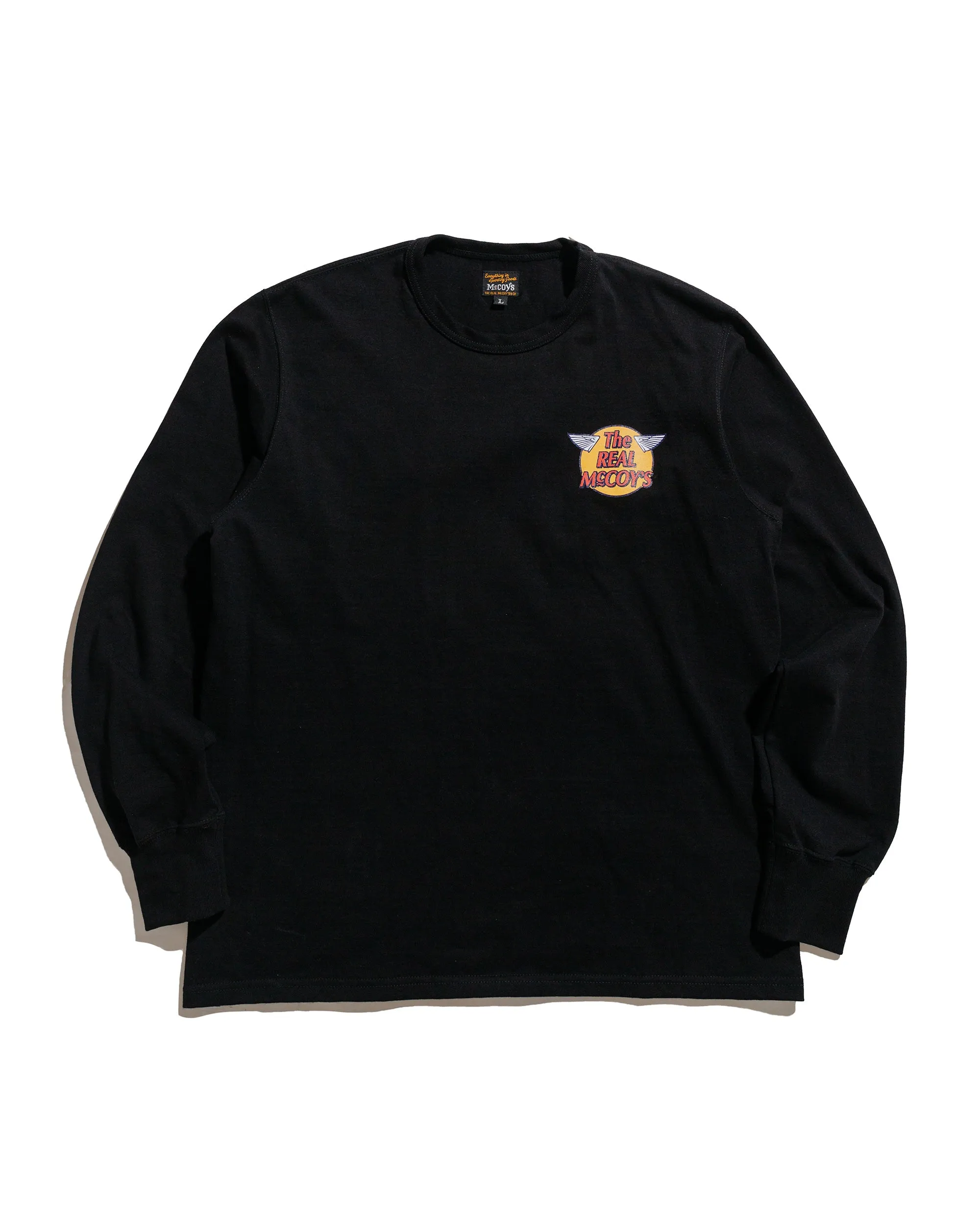 The Real McCoy's MC24003 The Real McCoy's Logo Tee L/S Black Men's masculinity Curved Hem