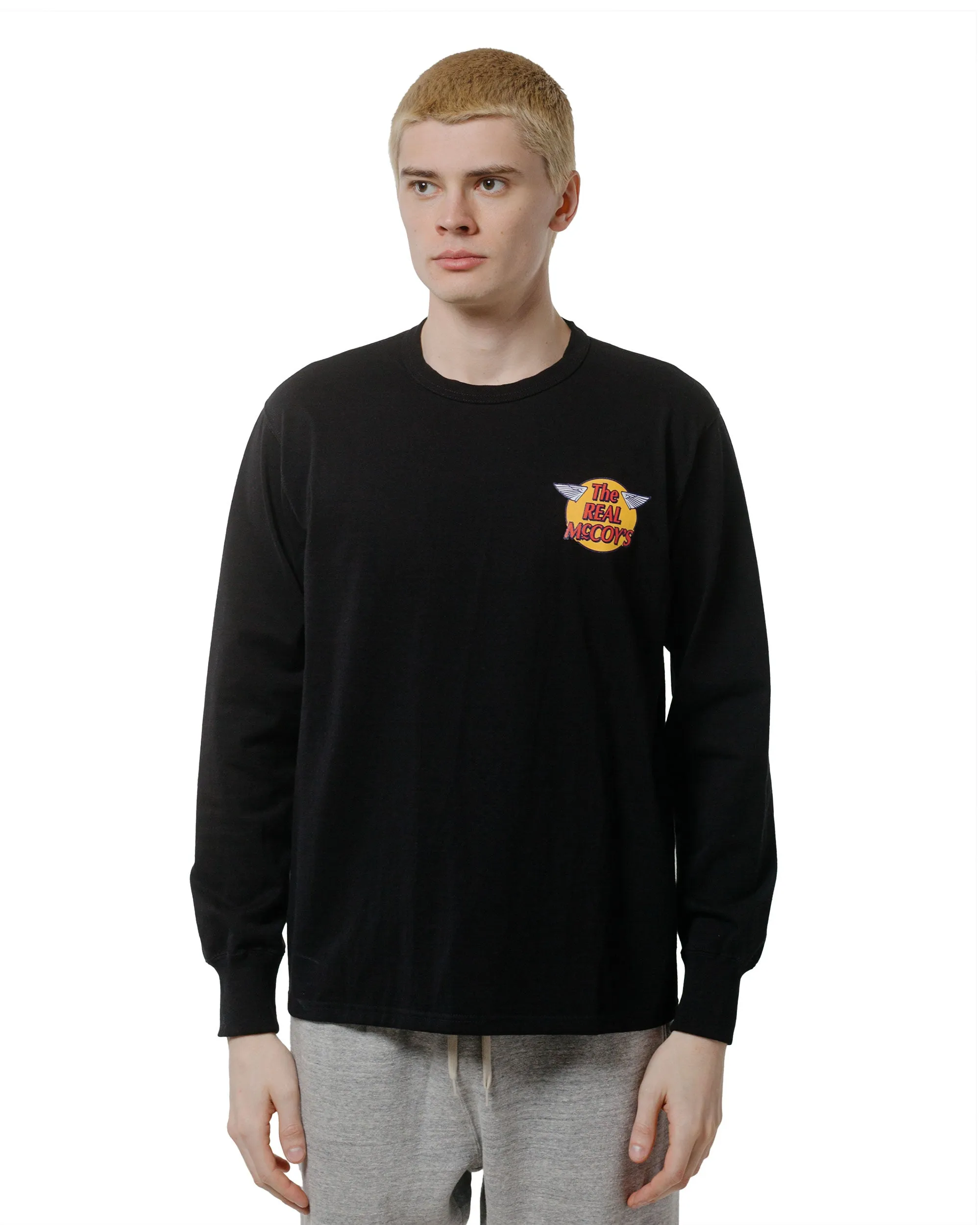 The Real McCoy's MC24003 The Real McCoy's Logo Tee L/S Black Sporty Look Running Speed