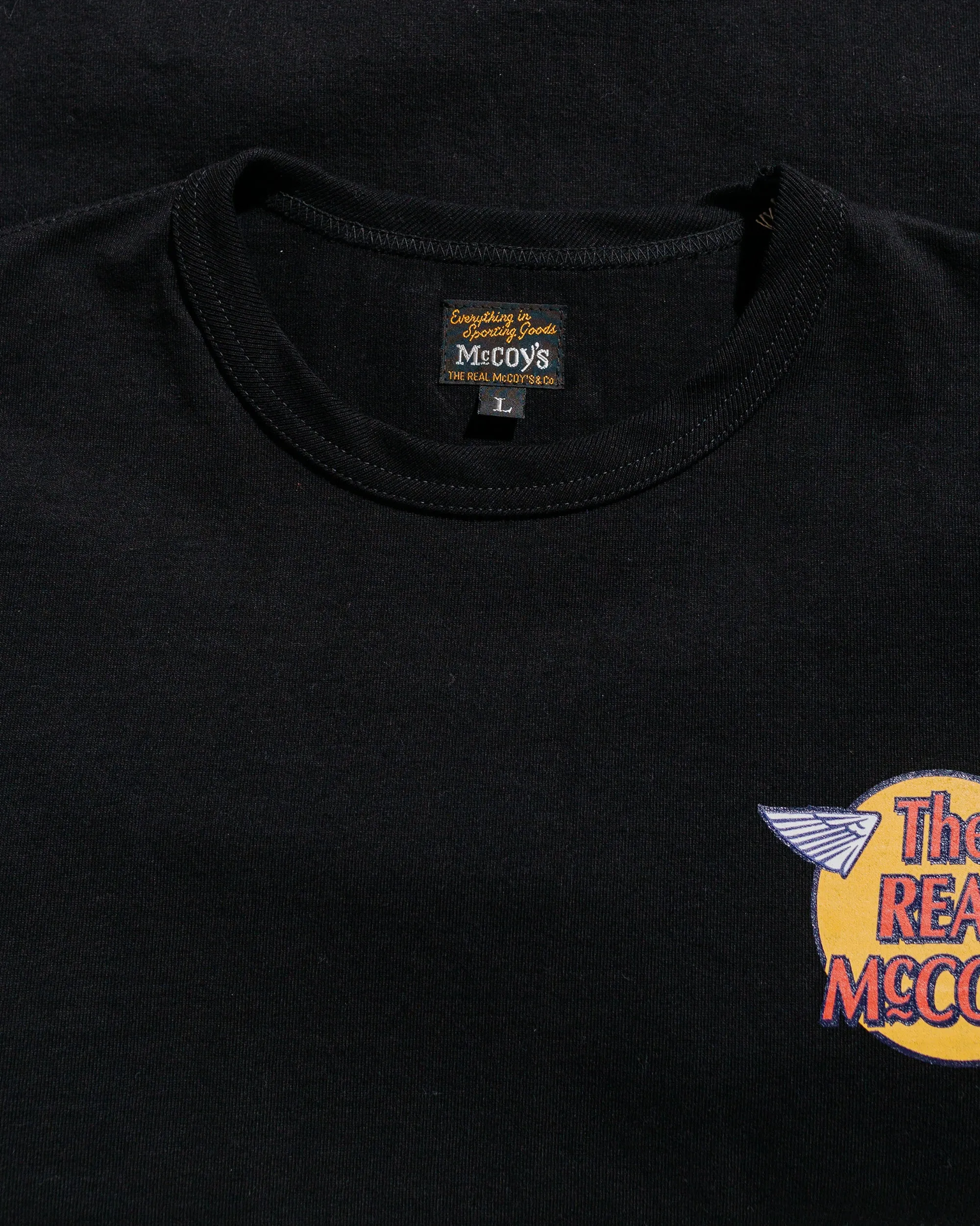 The Real McCoy's MC24003 The Real McCoy's Logo Tee L/S Black Stylish Casual Pocket Reinforcement