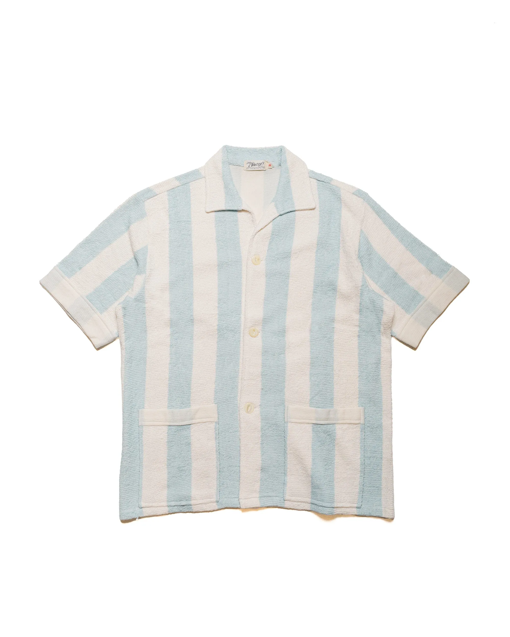 The Real McCoy's MC24015 Stripe Cotton Pile Beach Shirt Light Blue youth trend Temperature Regulating