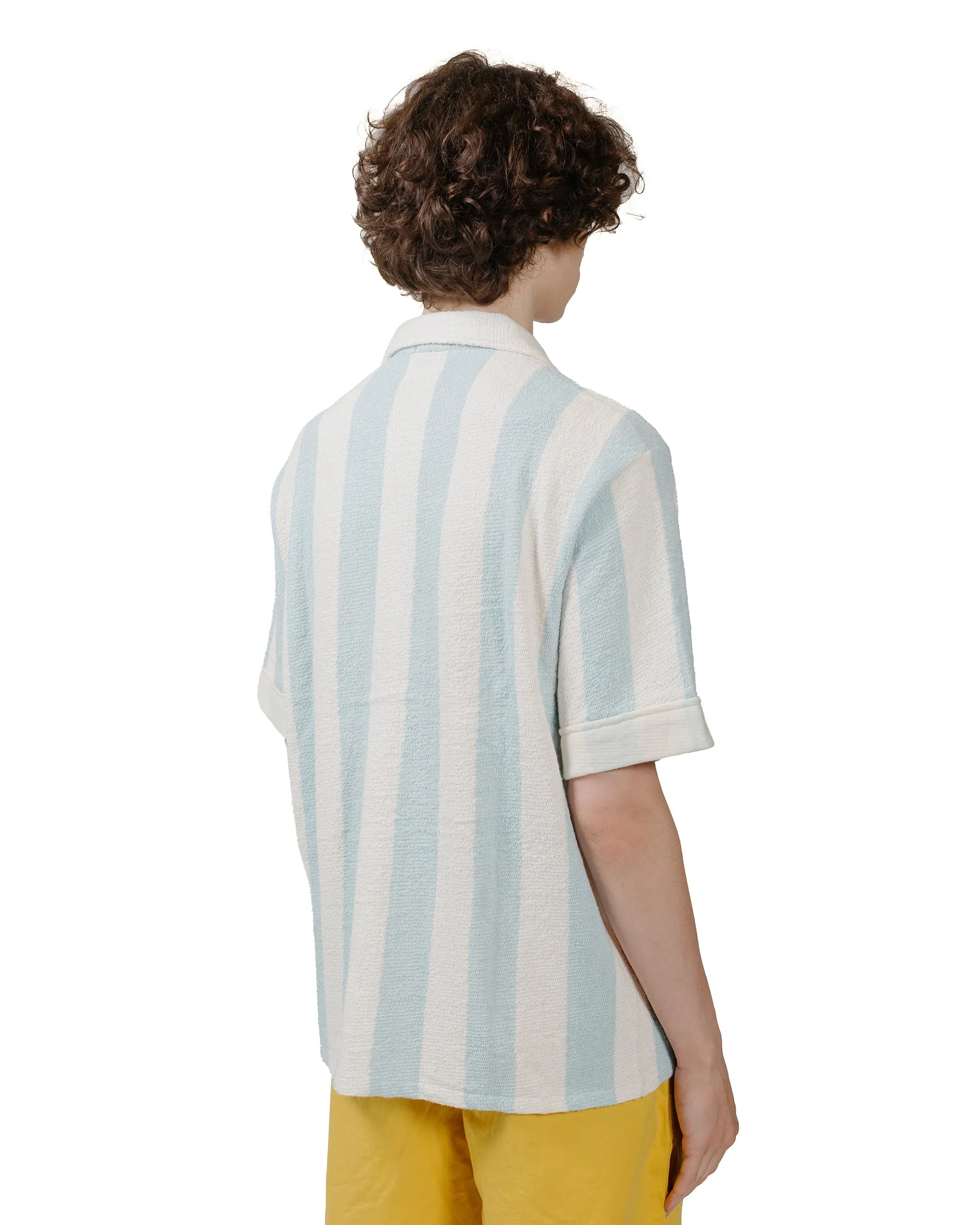 Bold Print Fitted Shape The Real McCoy's MC24015 Stripe Cotton Pile Beach Shirt Light Blue