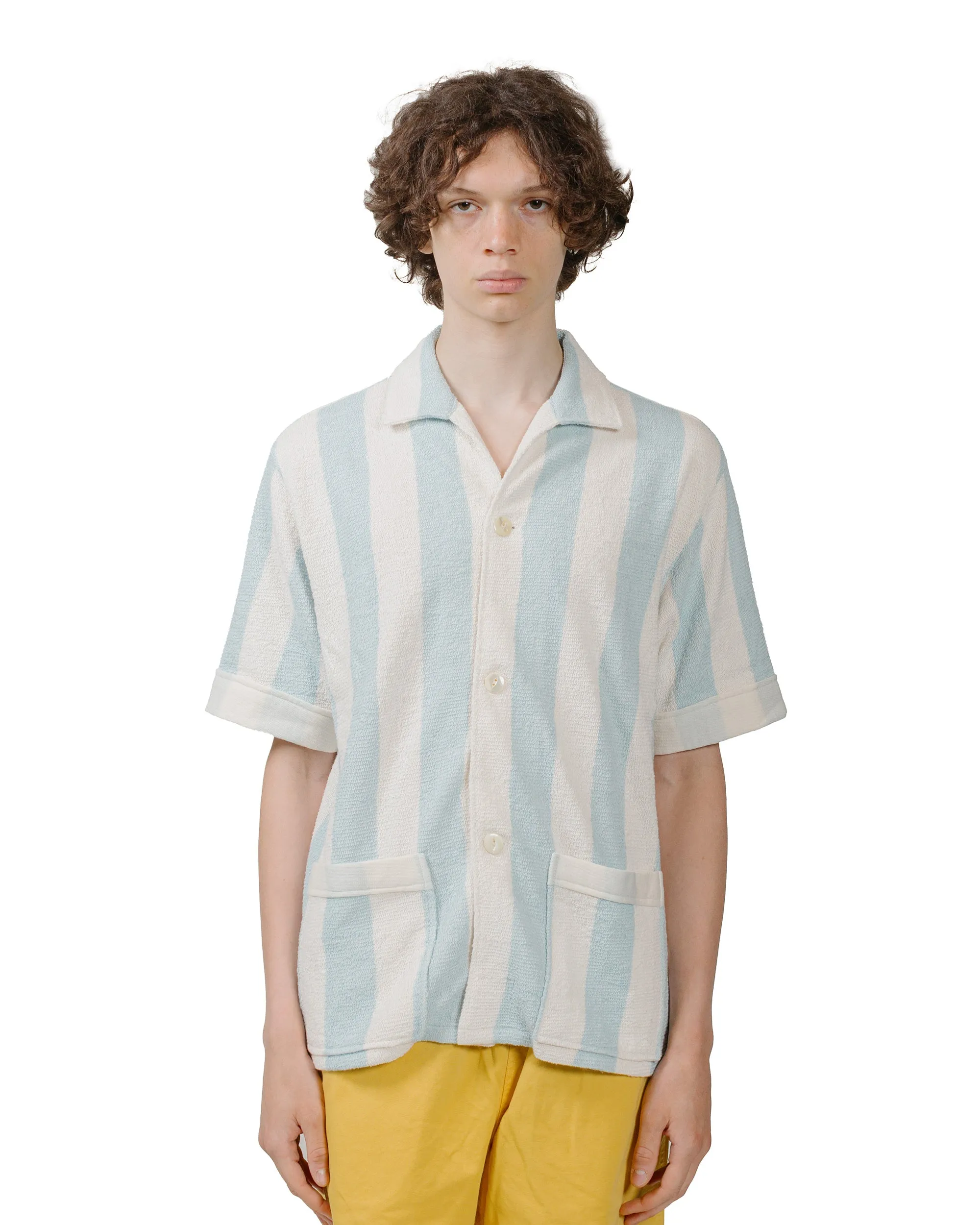 The Real McCoy's MC24015 Stripe Cotton Pile Beach Shirt Light Blue High-End Look