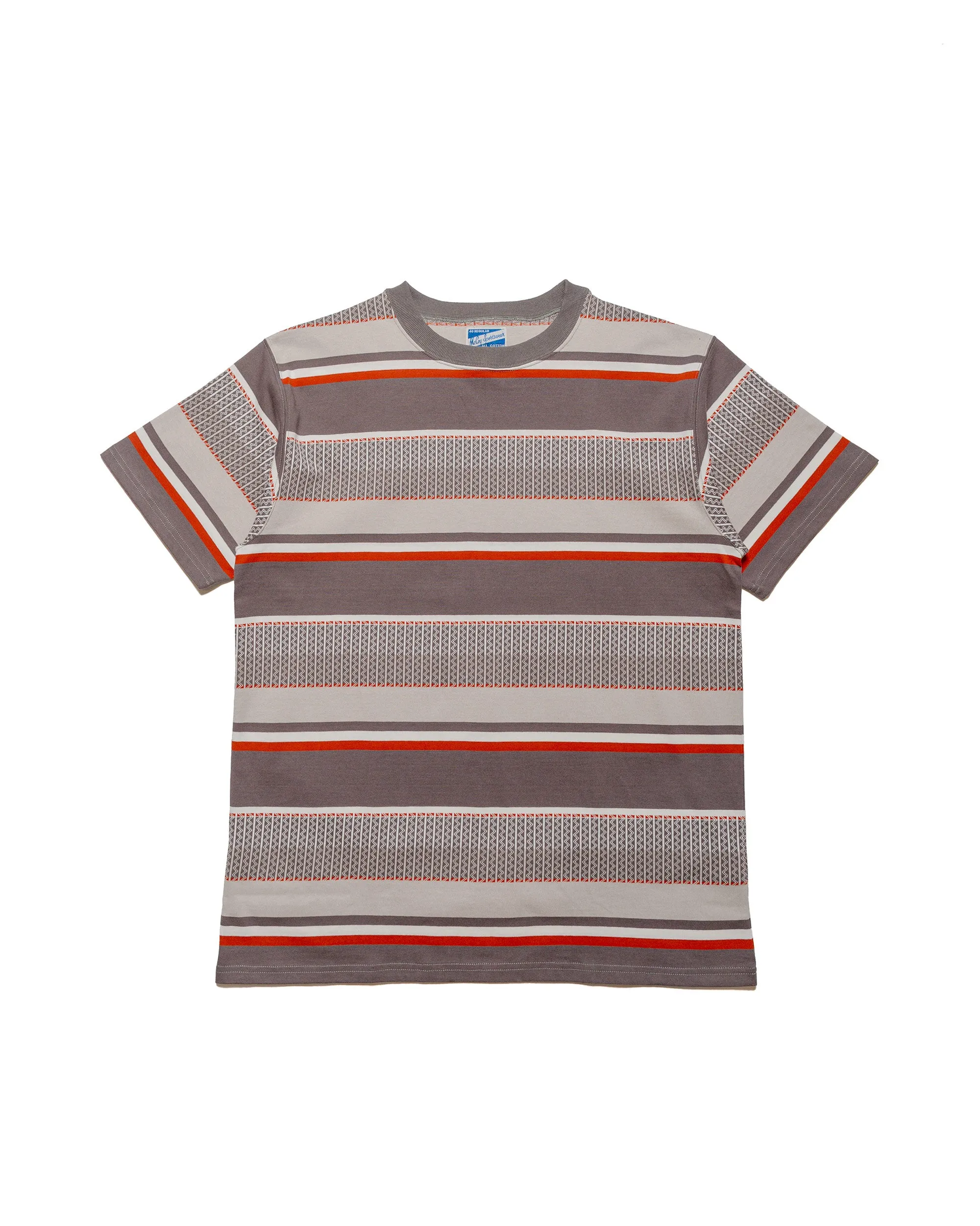 The Real McCoy's MC24017 Jacquard Knit Stripe Tee Gray Temperature Regulating Fabric Trendy Comfort