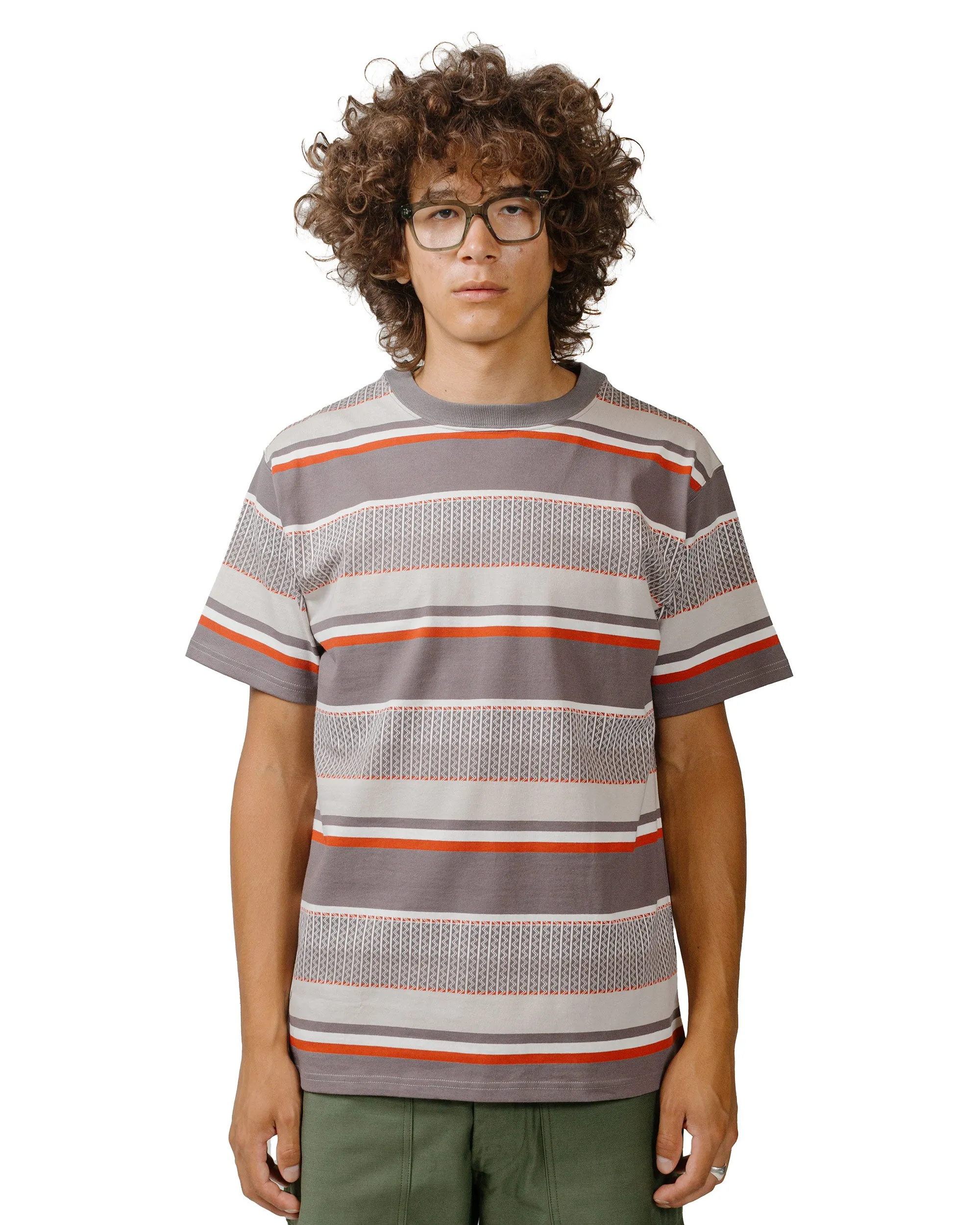 Breathable and Comfortable The Real McCoy's MC24017 Jacquard Knit Stripe Tee Gray
