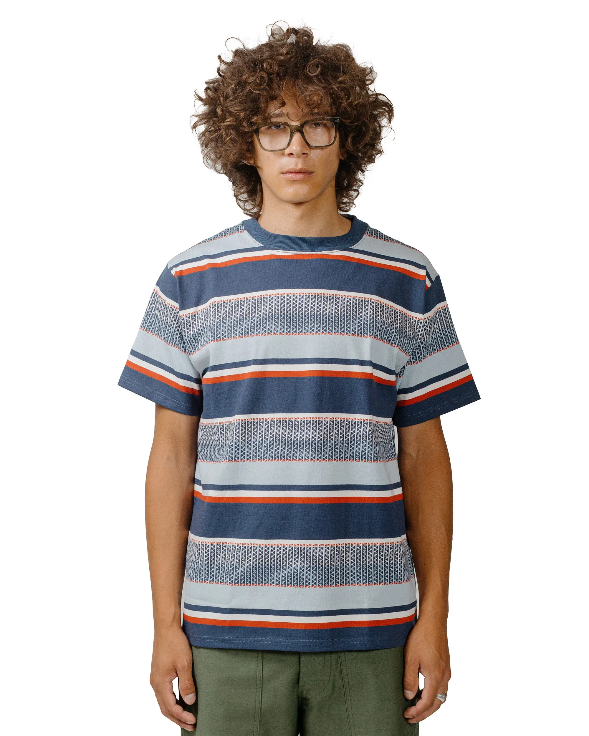 The Real McCoy's MC24017 Jacquard Knit Stripe Tee Navy Summer Essential All-Season Comfort