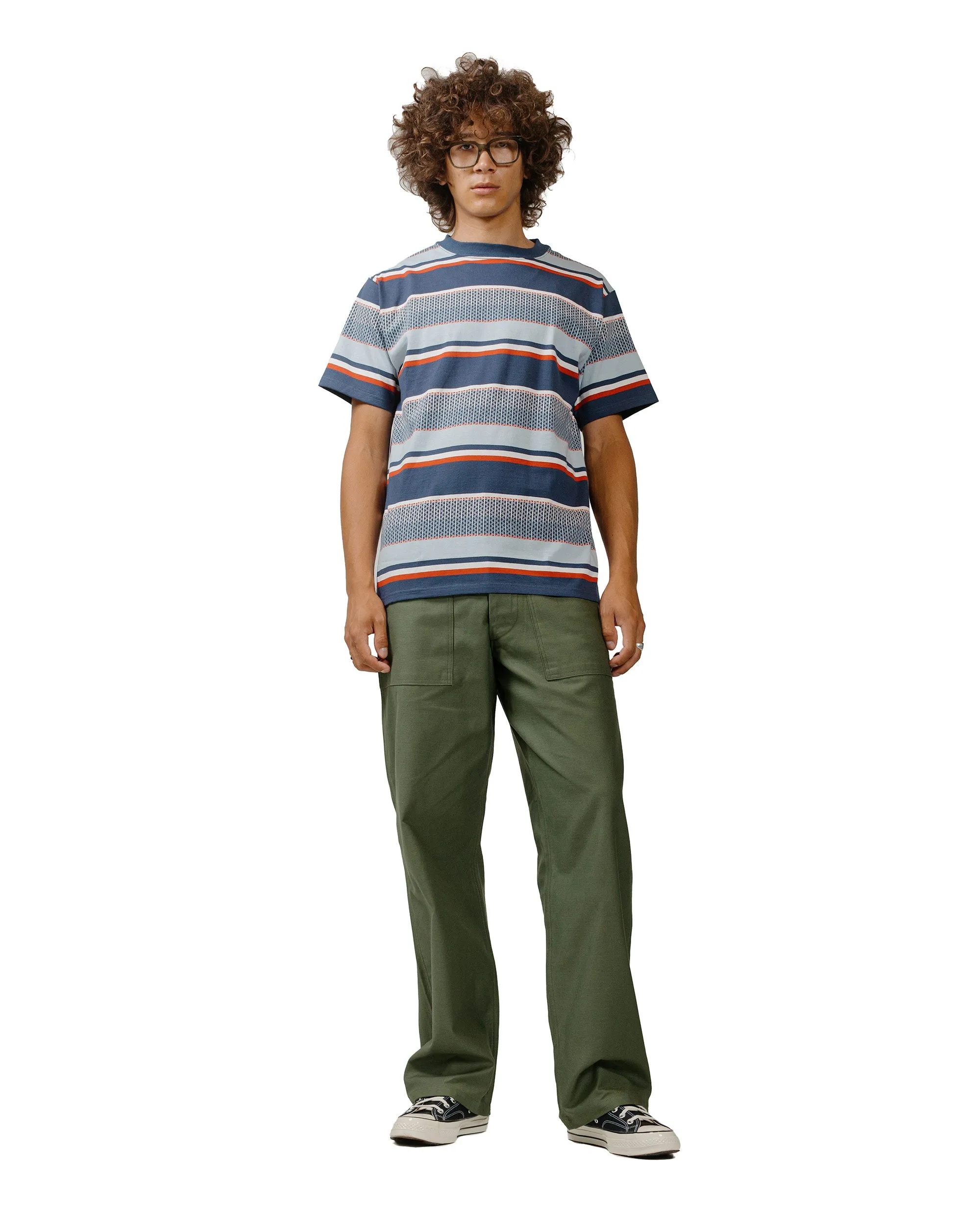 The Real McCoy's MC24017 Jacquard Knit Stripe Tee Navy Odor-resistant