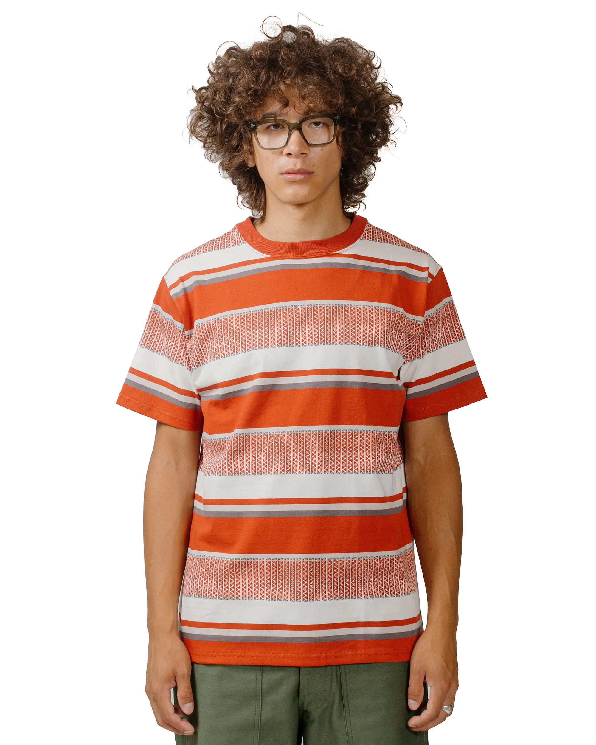 The Real McCoy's MC24017 Jacquard Knit Stripe Tee Red Simple and Chic Job Interview