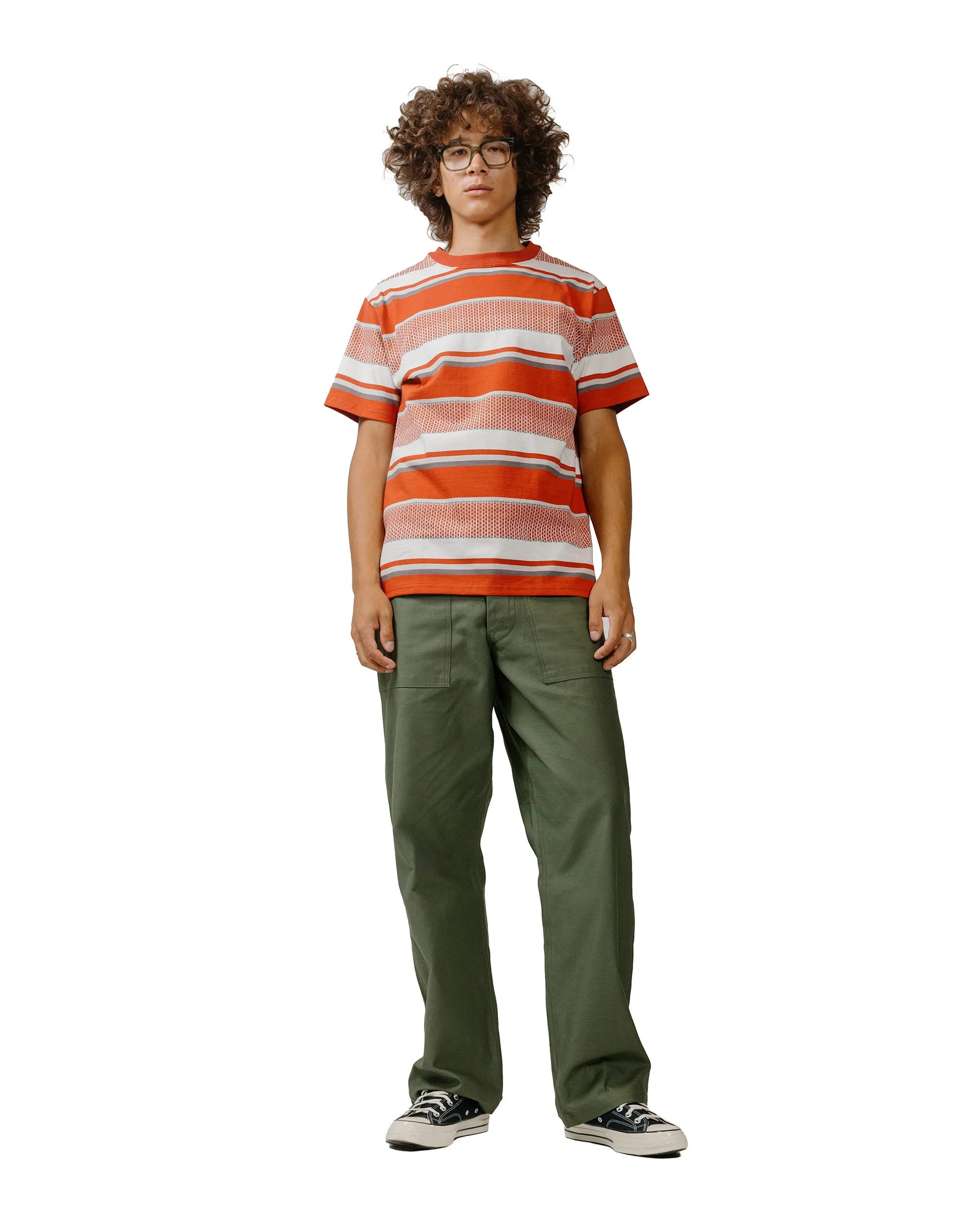 Modern and Soft Organic Cotton The Real McCoy's MC24017 Jacquard Knit Stripe Tee Red