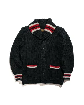 snap buttoned The Real McCoy's MC24111 Striped Shawl Collar Cardigan Charcoal