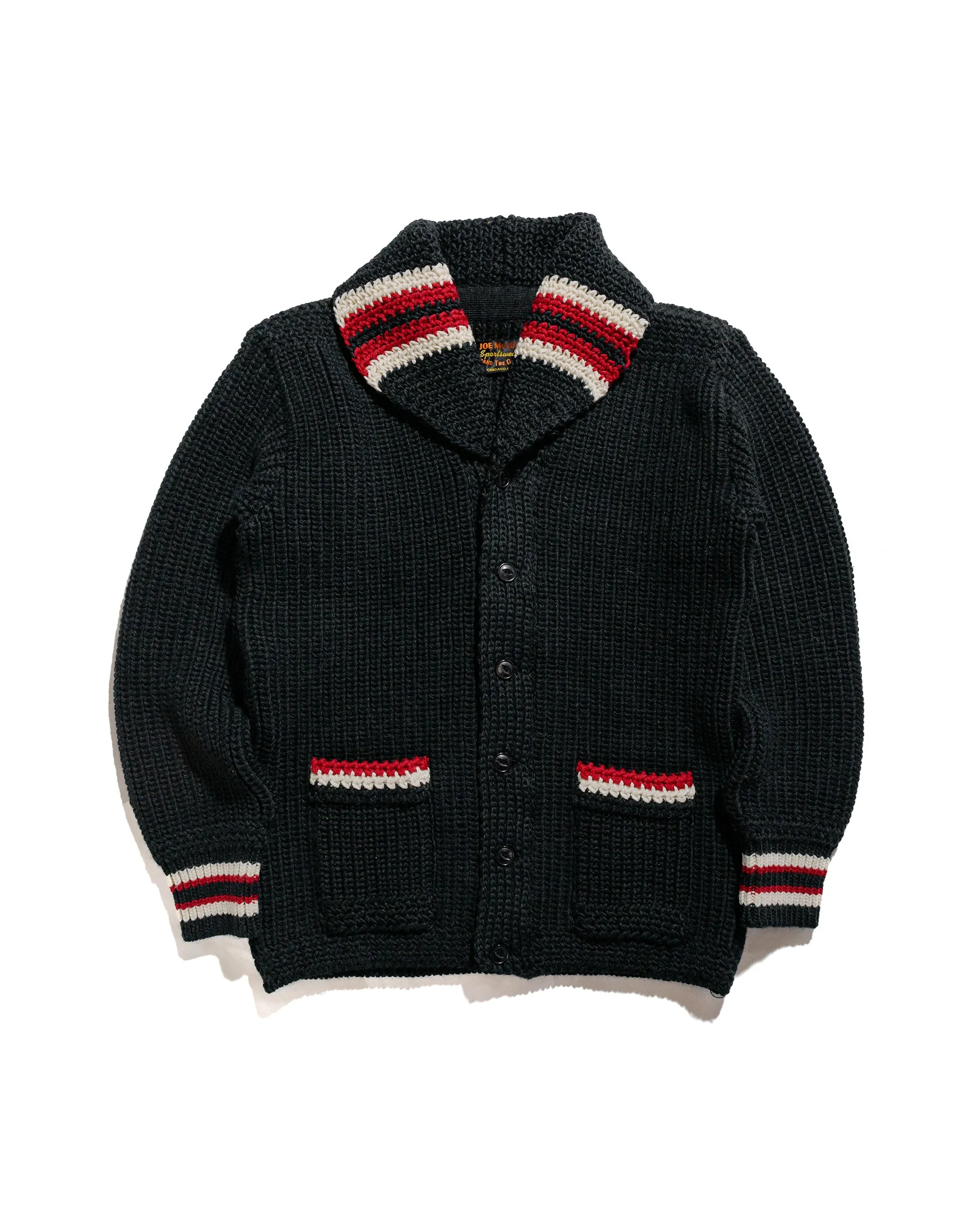 snap buttoned The Real McCoy's MC24111 Striped Shawl Collar Cardigan Charcoal