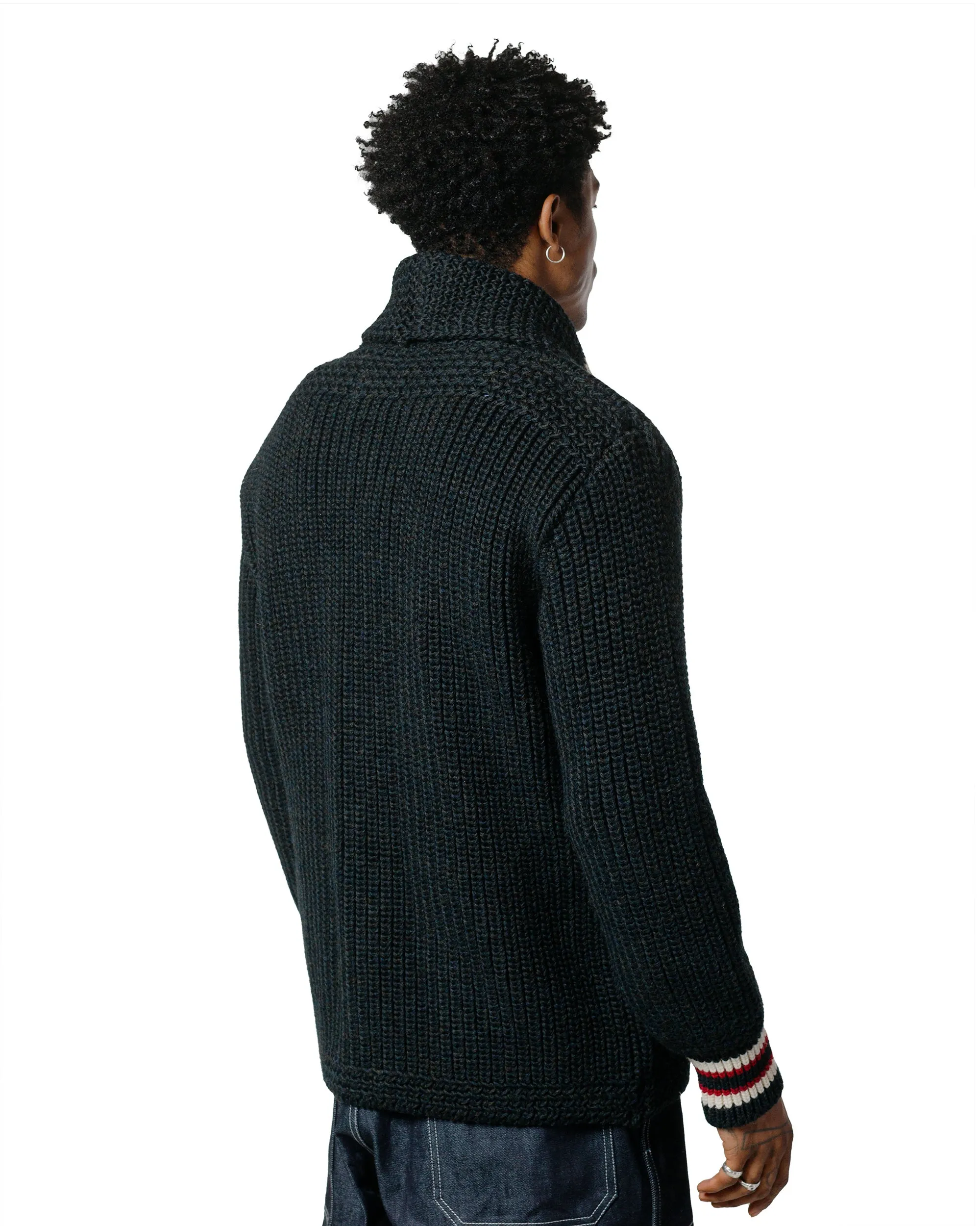The Real McCoy's MC24111 Striped Shawl Collar Cardigan Charcoal fit for home Street Layering