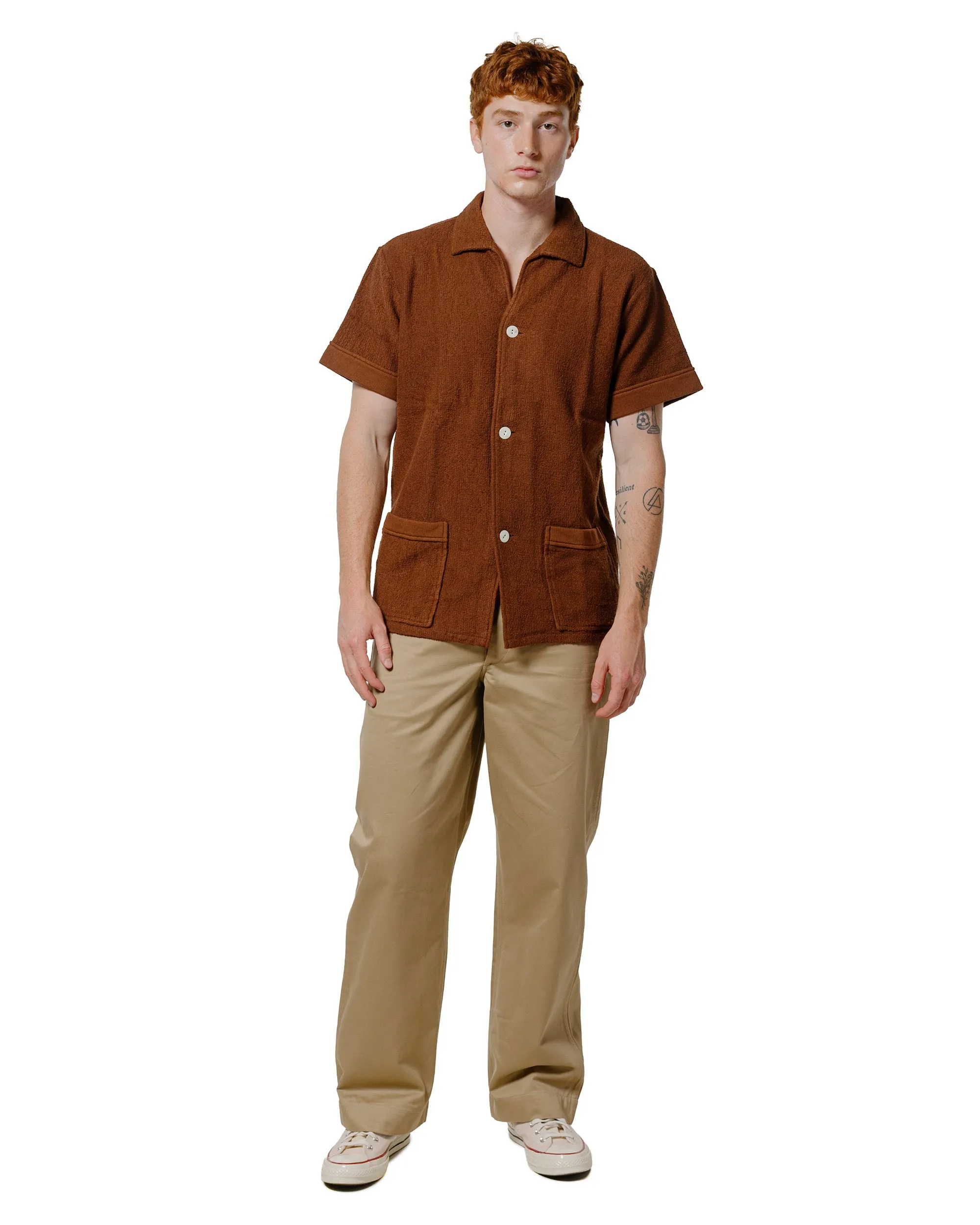 Exclusive Collection Moisture Management Tech The Real McCoy's MC25001 Cotton Pile Beach Shirt Brown