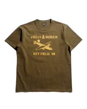 Embroidered The Real McCoy's MC25003 Military Tee / Jolly Roger, Key Field Olive