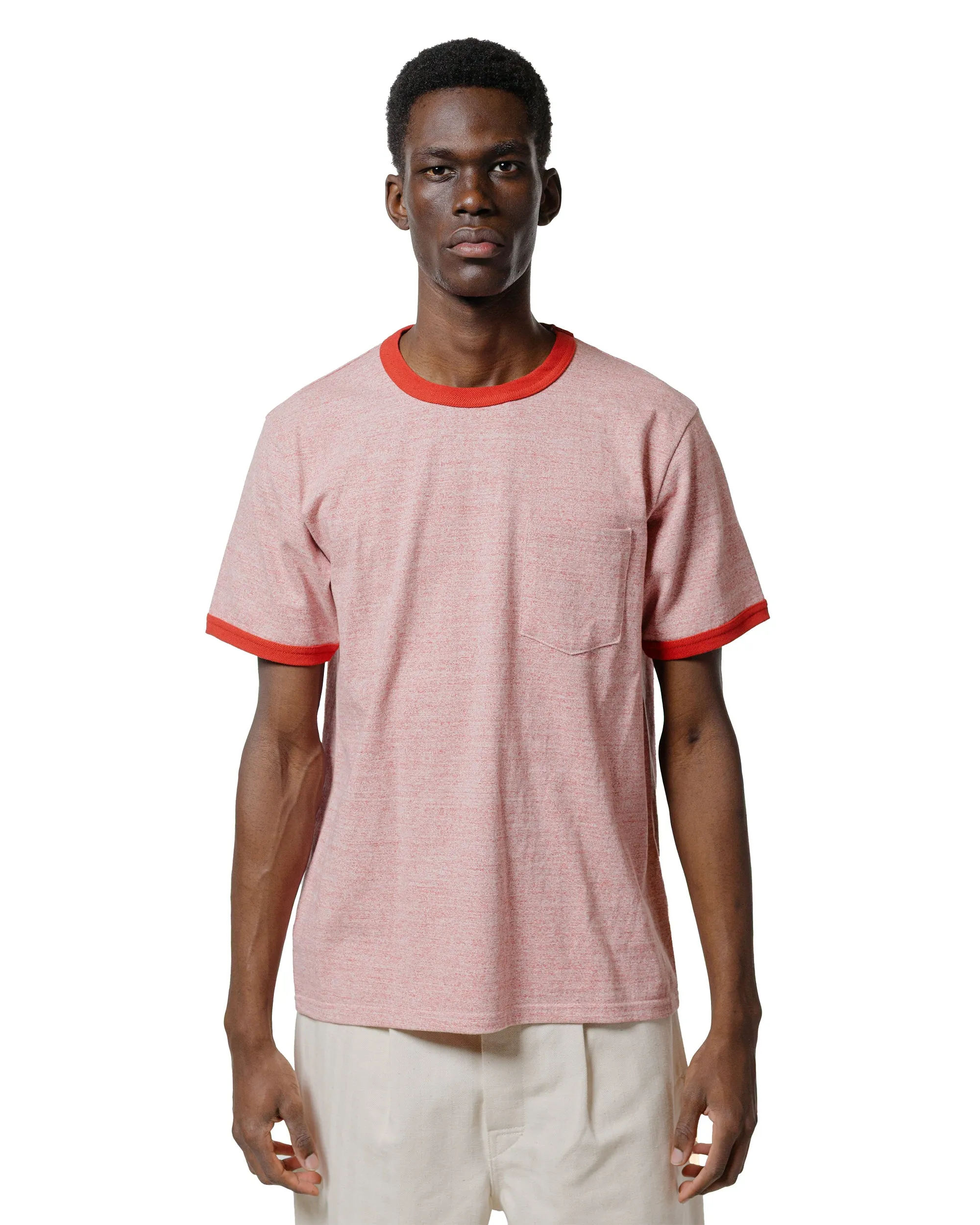 The Real McCoy's MC25014 Pocket Tee / Heather Color, Ringer Red Quality Fabric