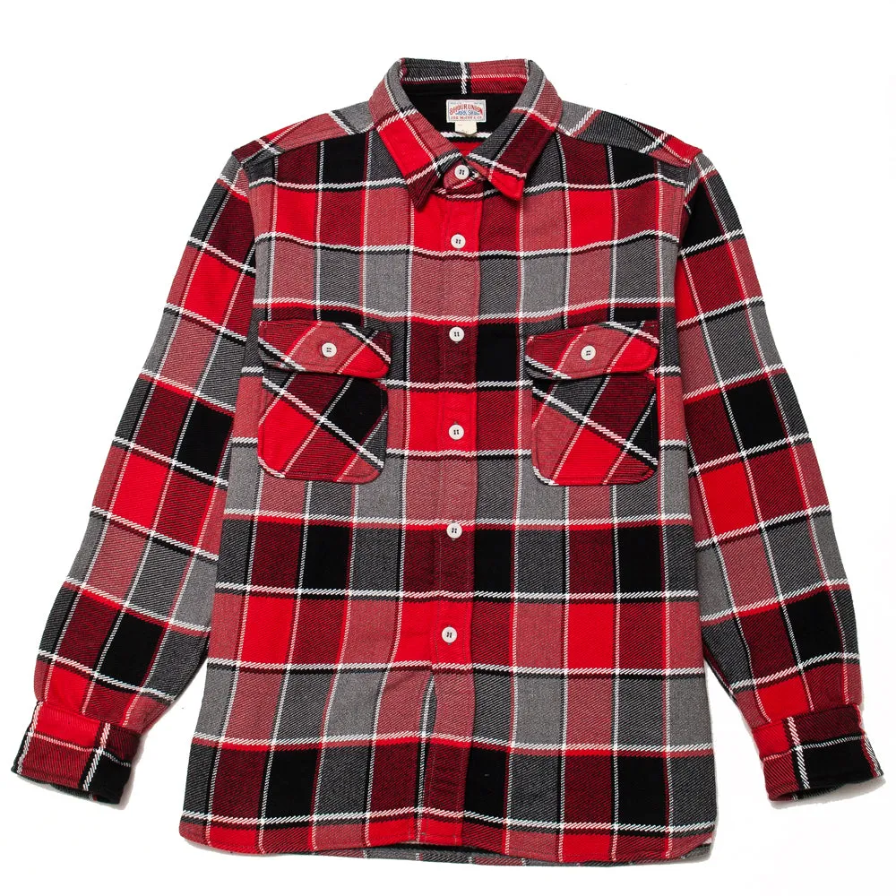 The Real McCoy's MS19105 8HU Napped Flannel Shirt / Tongass Plaid Red Layering Piece Glossy Texture