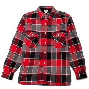 The Real McCoy's MS19105 8HU Napped Flannel Shirt / Tongass Plaid Red Layering Piece Glossy Texture