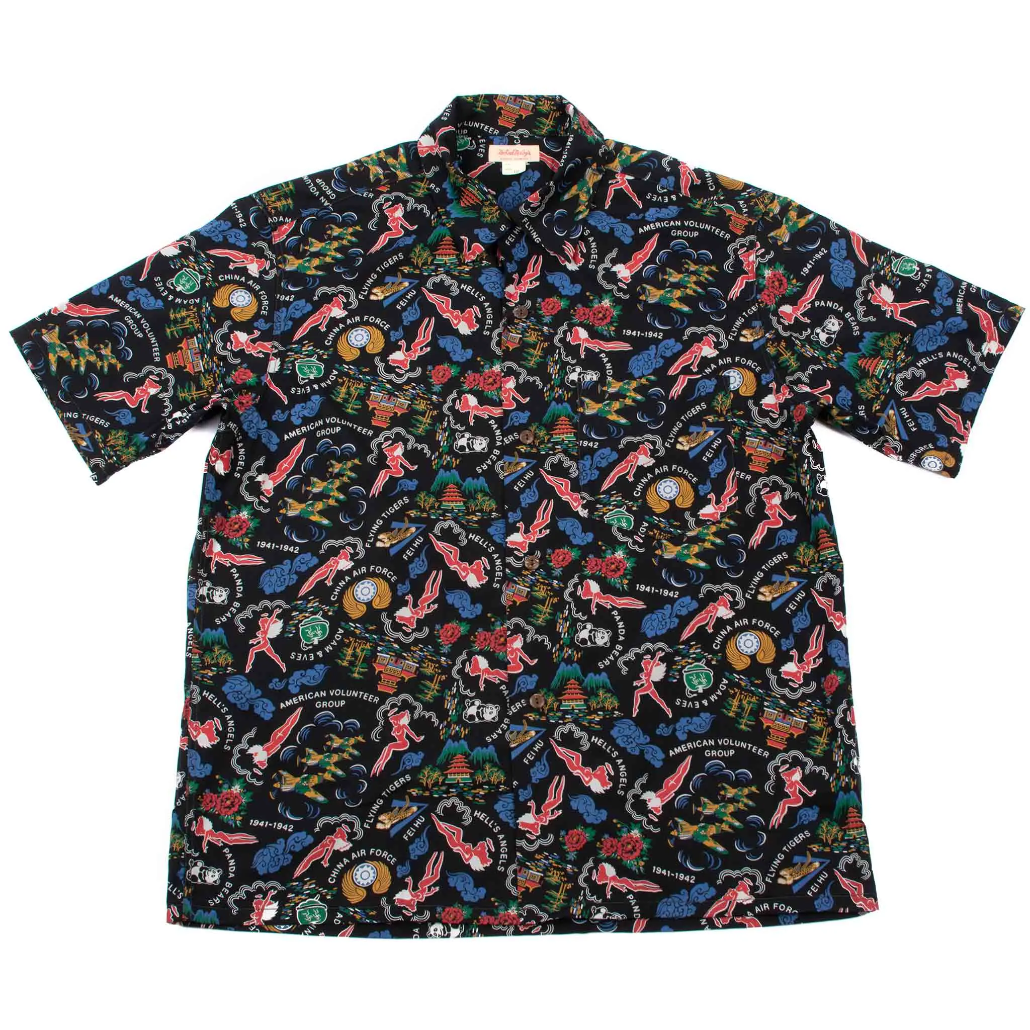 The Real McCoy's MS21002 Cotton Hawaiian Shirt / Flying Tigers Black Sustainable Dye Process