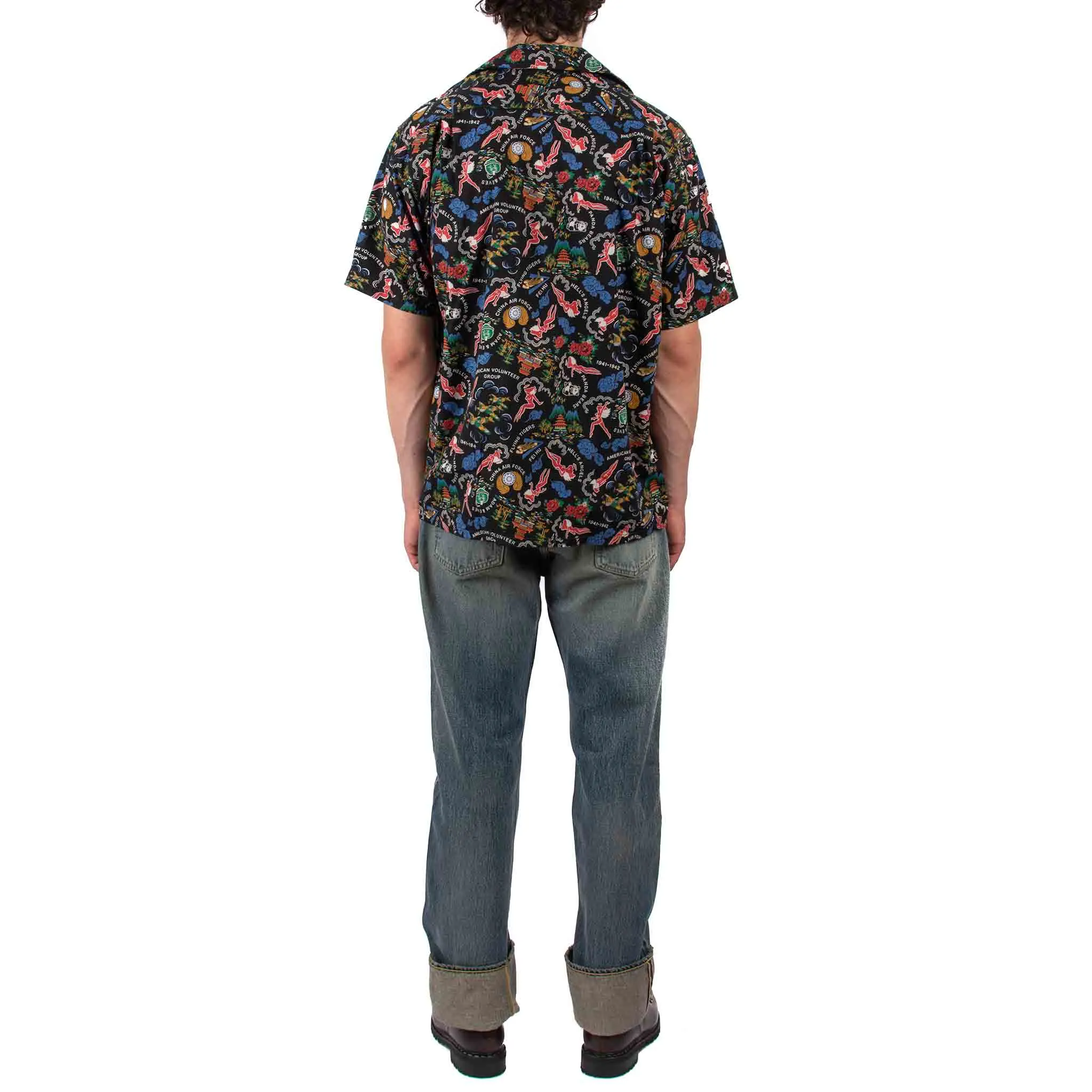 Edgy Design Eco-friendly The Real McCoy's MS21002 Cotton Hawaiian Shirt / Flying Tigers Black