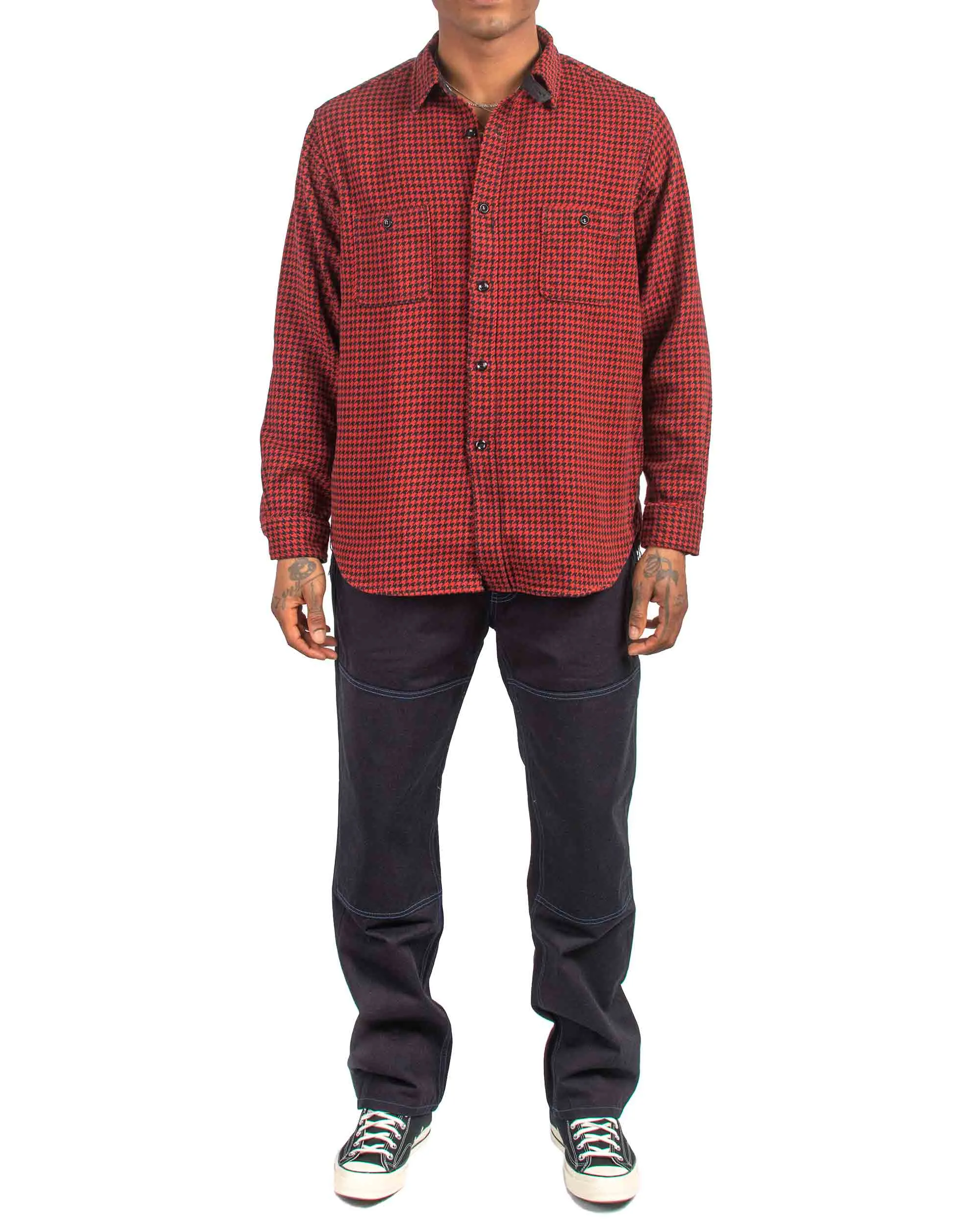 The Real McCoy's MS21102 8HU Houndstooth Flannel Shirt Red Durable Button Closures