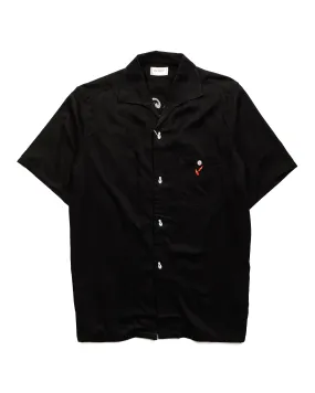 The Real McCoy's MS22002 Rayon Bowling Shirt / Jolly Roger Black Short Sleeve Snag Resistant Fabric