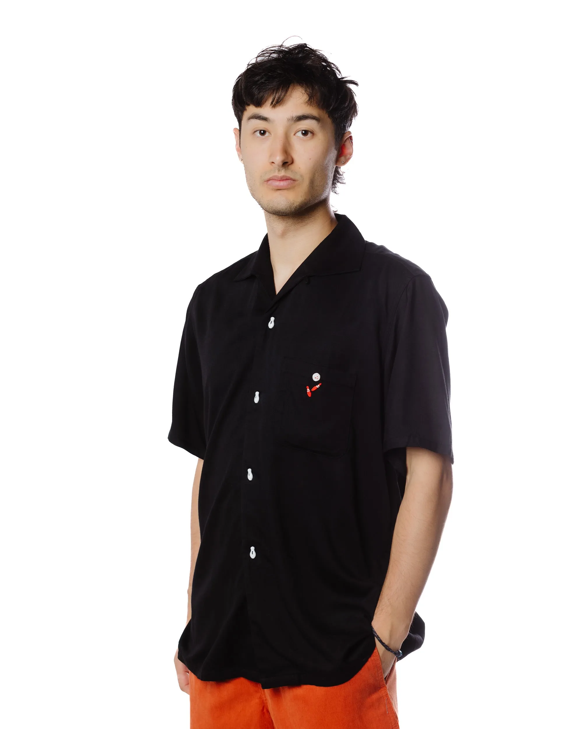 Relaxed Style The Real McCoy's MS22002 Rayon Bowling Shirt / Jolly Roger Black