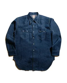 Non Iron Fabric Abrasion Resistant Edging The Real McCoy's MS22003 Denim Western Shirt / Sawtooth Indigo
