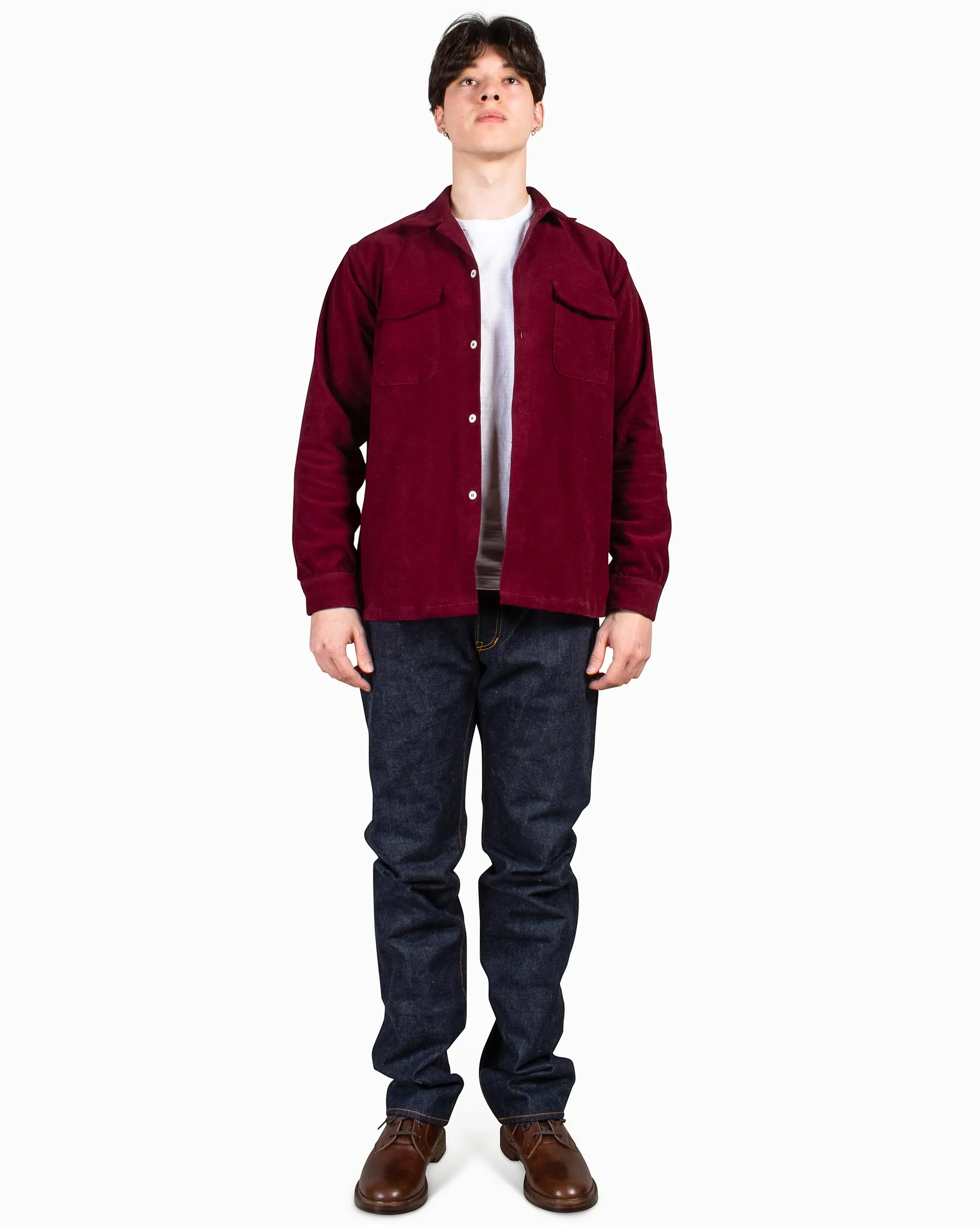 Gym Appropriate Anniversary Special The Real McCoy's MS22102 Corduroy Open Collar Shirt Burgundy