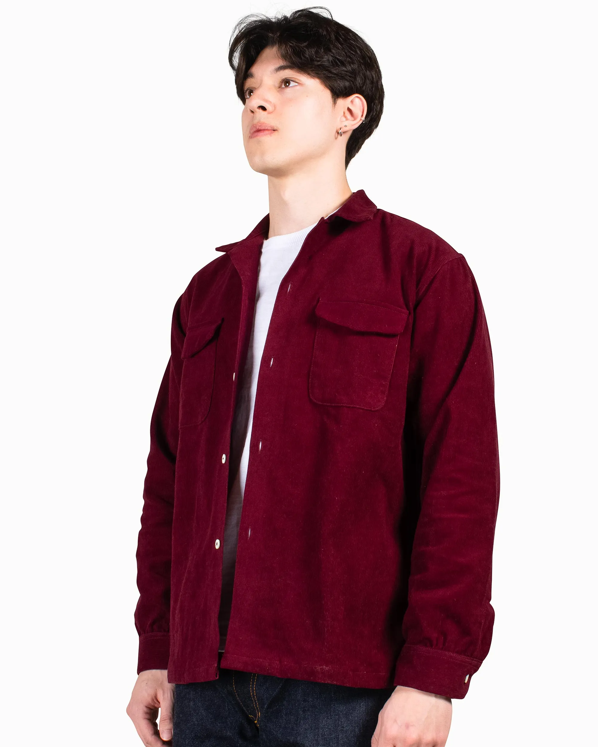 Stylish Design Premium Finish The Real McCoy's MS22102 Corduroy Open Collar Shirt Burgundy