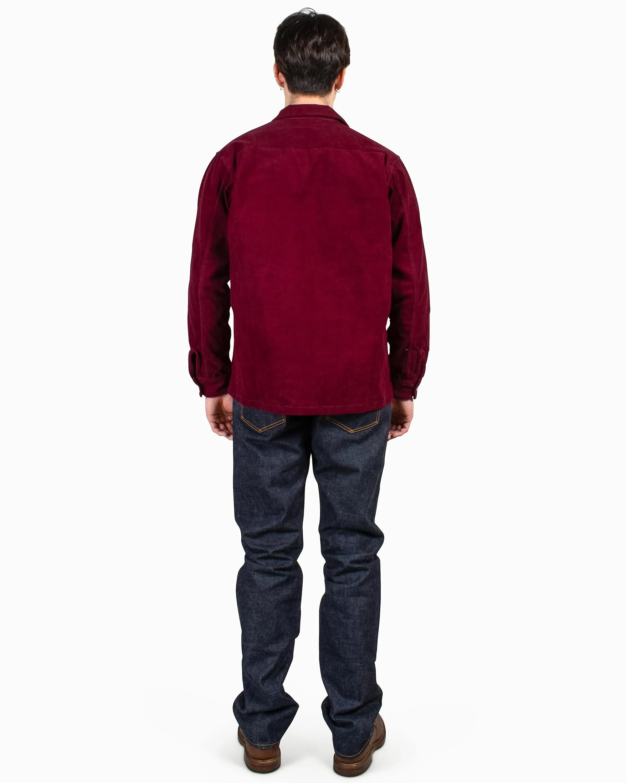 The Real McCoy's MS22102 Corduroy Open Collar Shirt Burgundy Minimalist Design