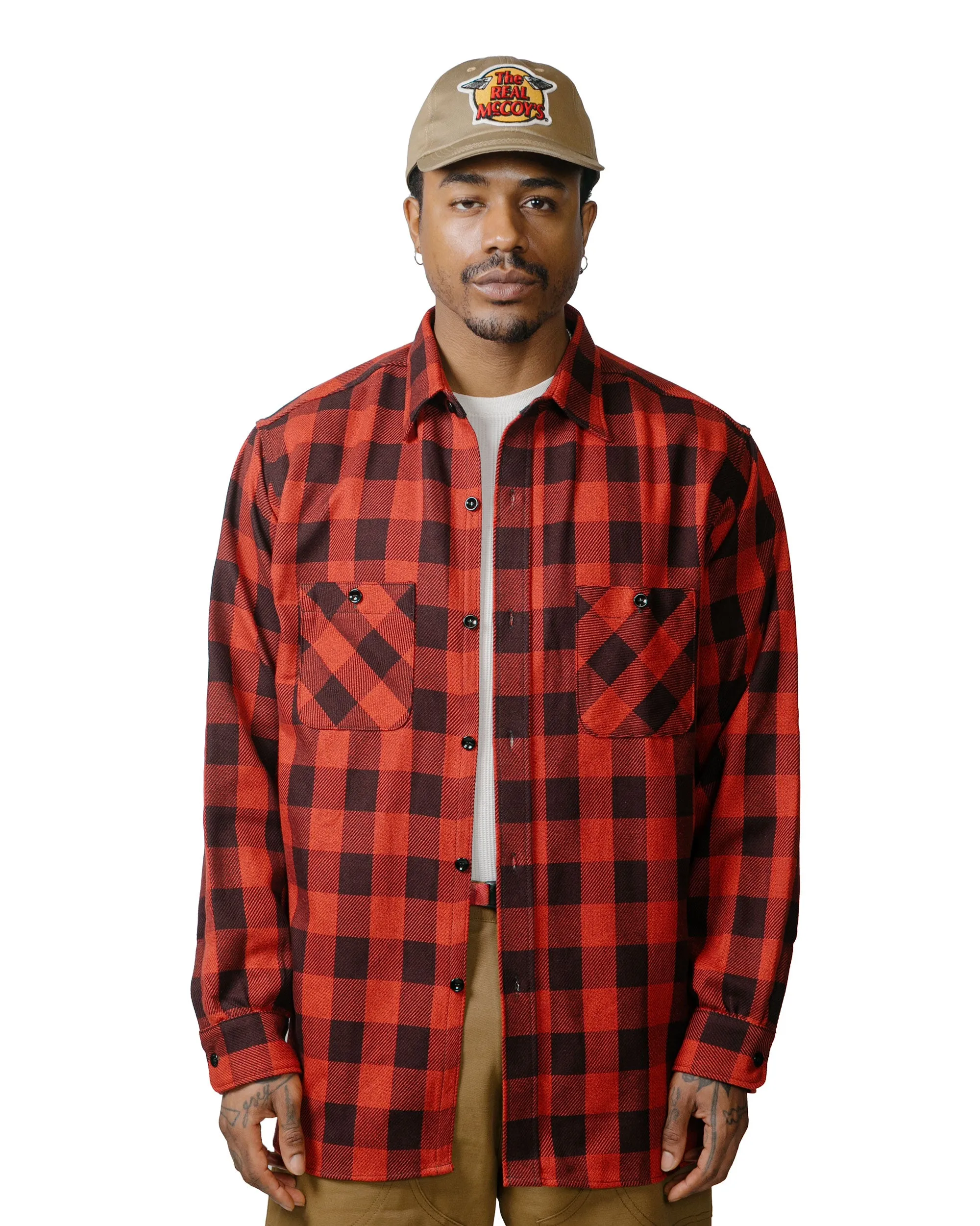 The Real McCoy's MS23104 8HU Twisted-Yarn Buffalo Check Flannel Shirt Red/Black Polished Finish