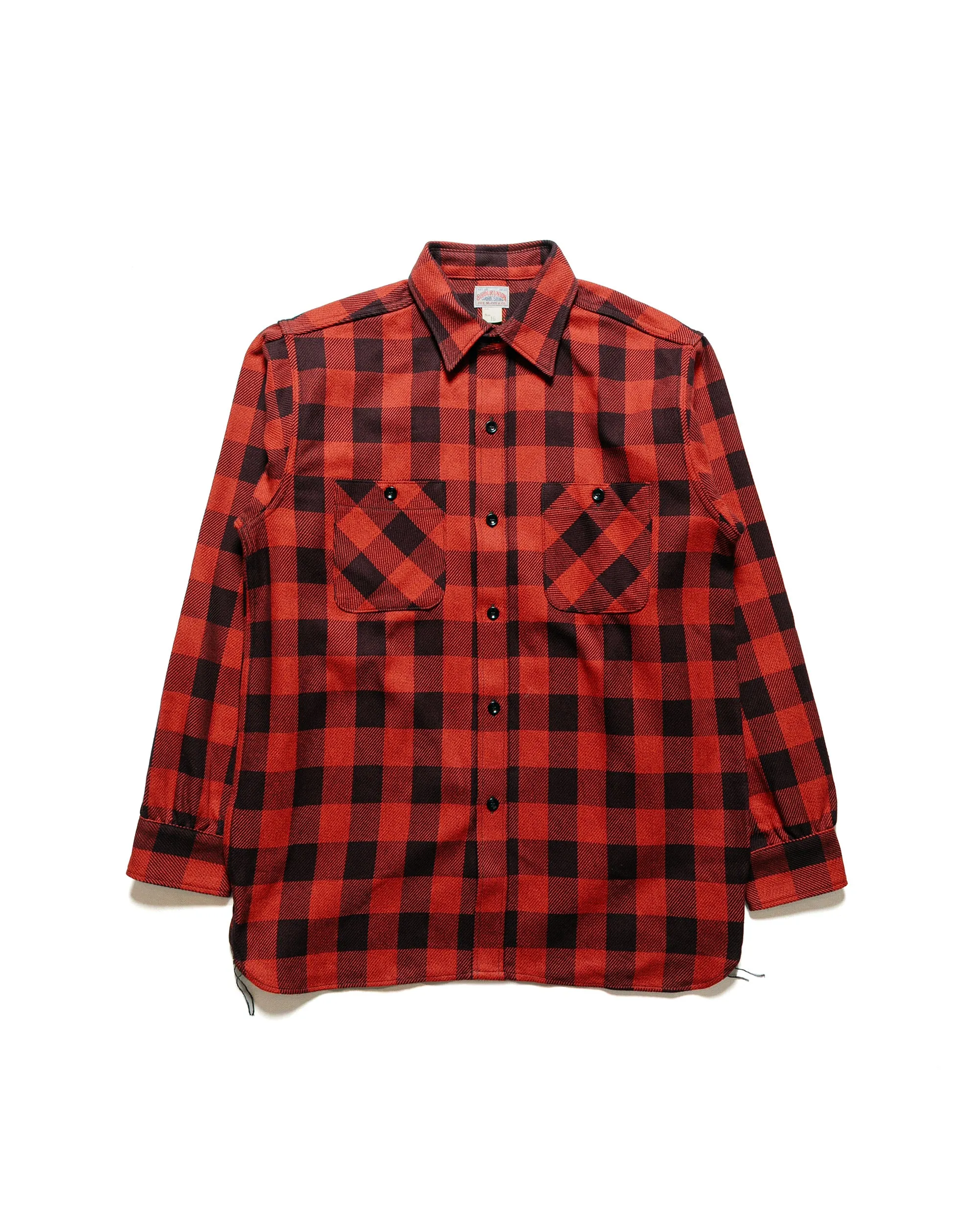 The Real McCoy's MS23104 8HU Twisted-Yarn Buffalo Check Flannel Shirt Red/Black Workwear Ready Professional Look