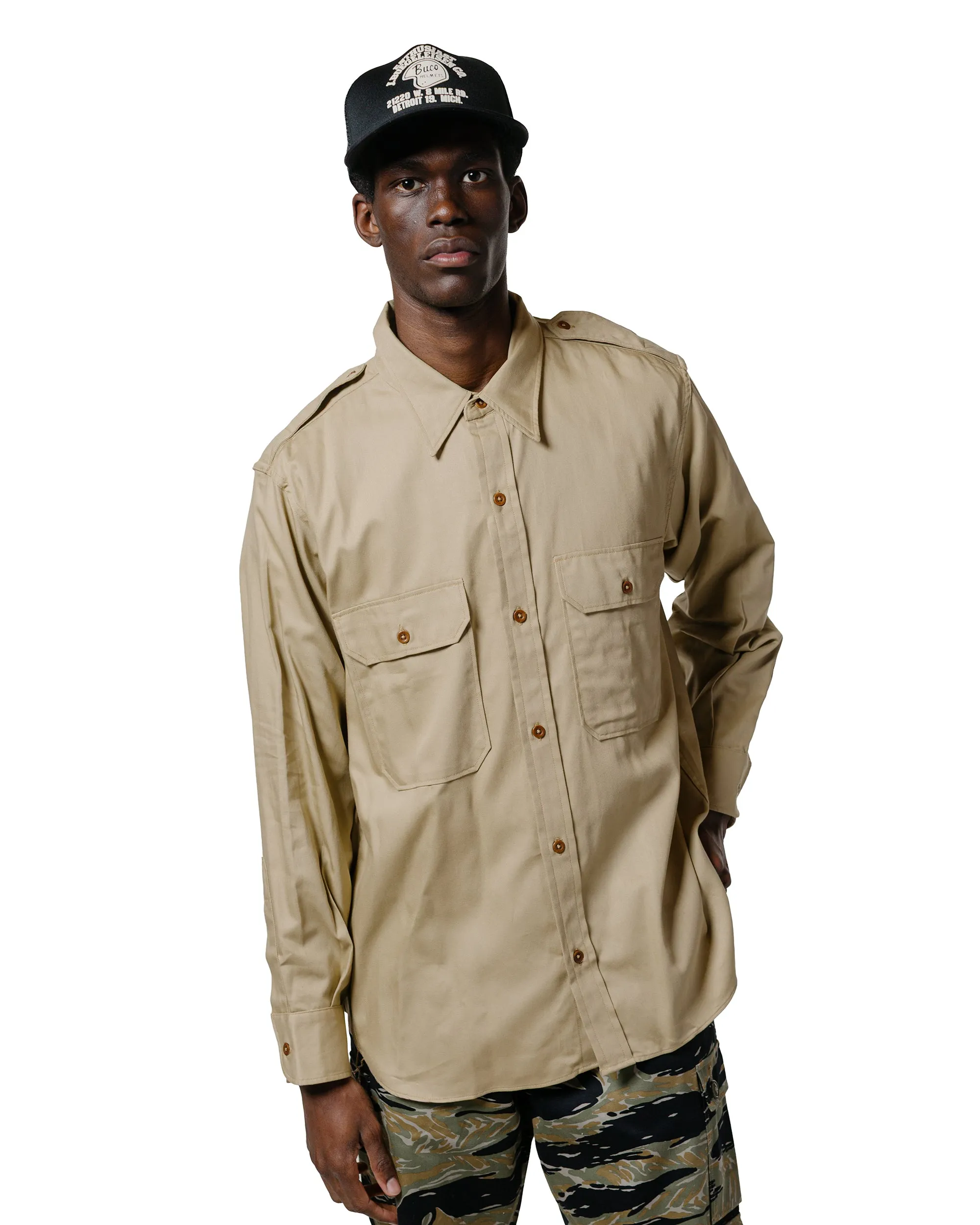 The Real McCoy's MS24001 Khaki Shirt L/S (Modify) Khaki Smooth Zipper Design Versatile Outfit