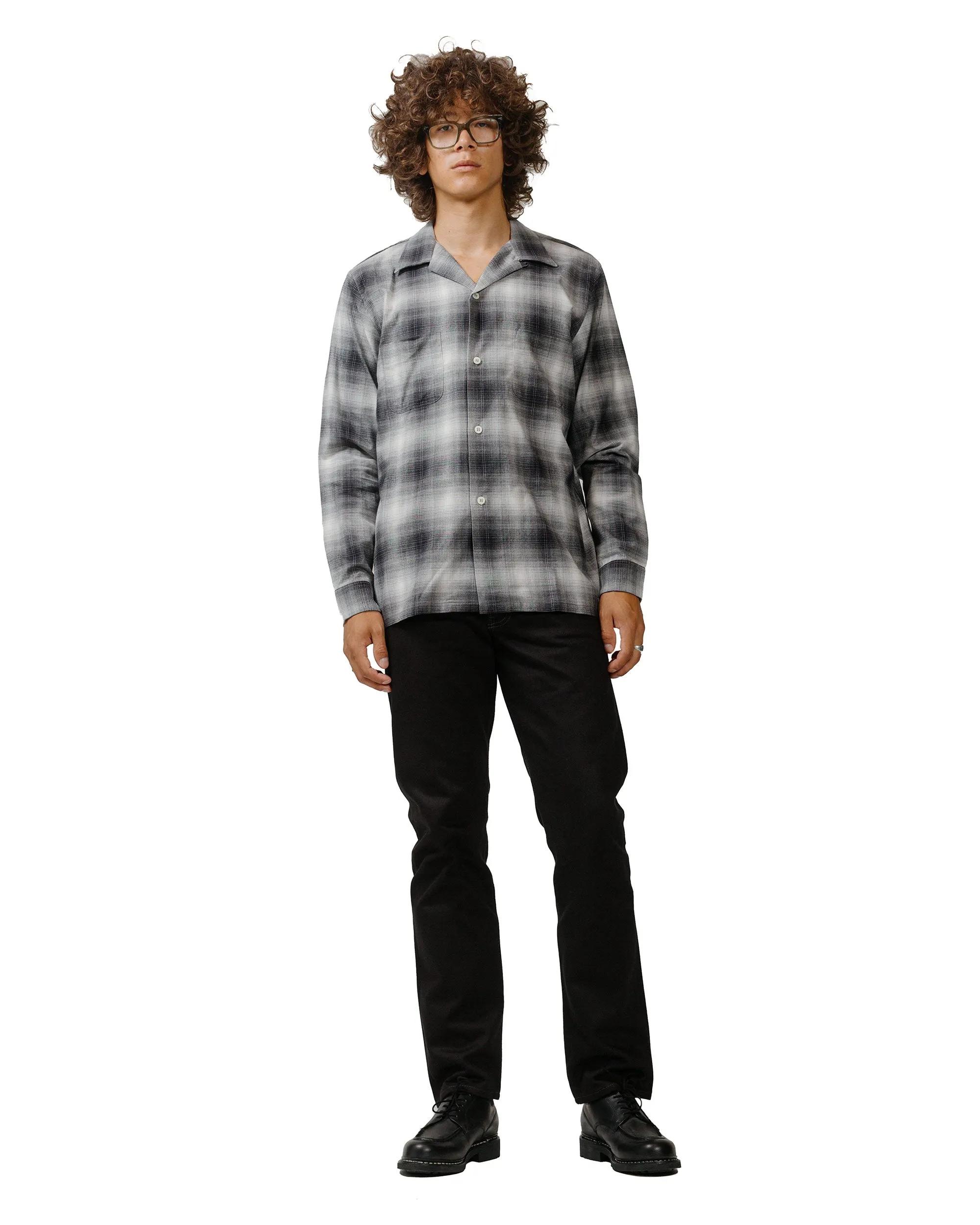 The Real McCoy's MS24006 Ombre Cotton Rayon Open Collar Shirt Gray Anti Pilling Treatment Relaxed Style