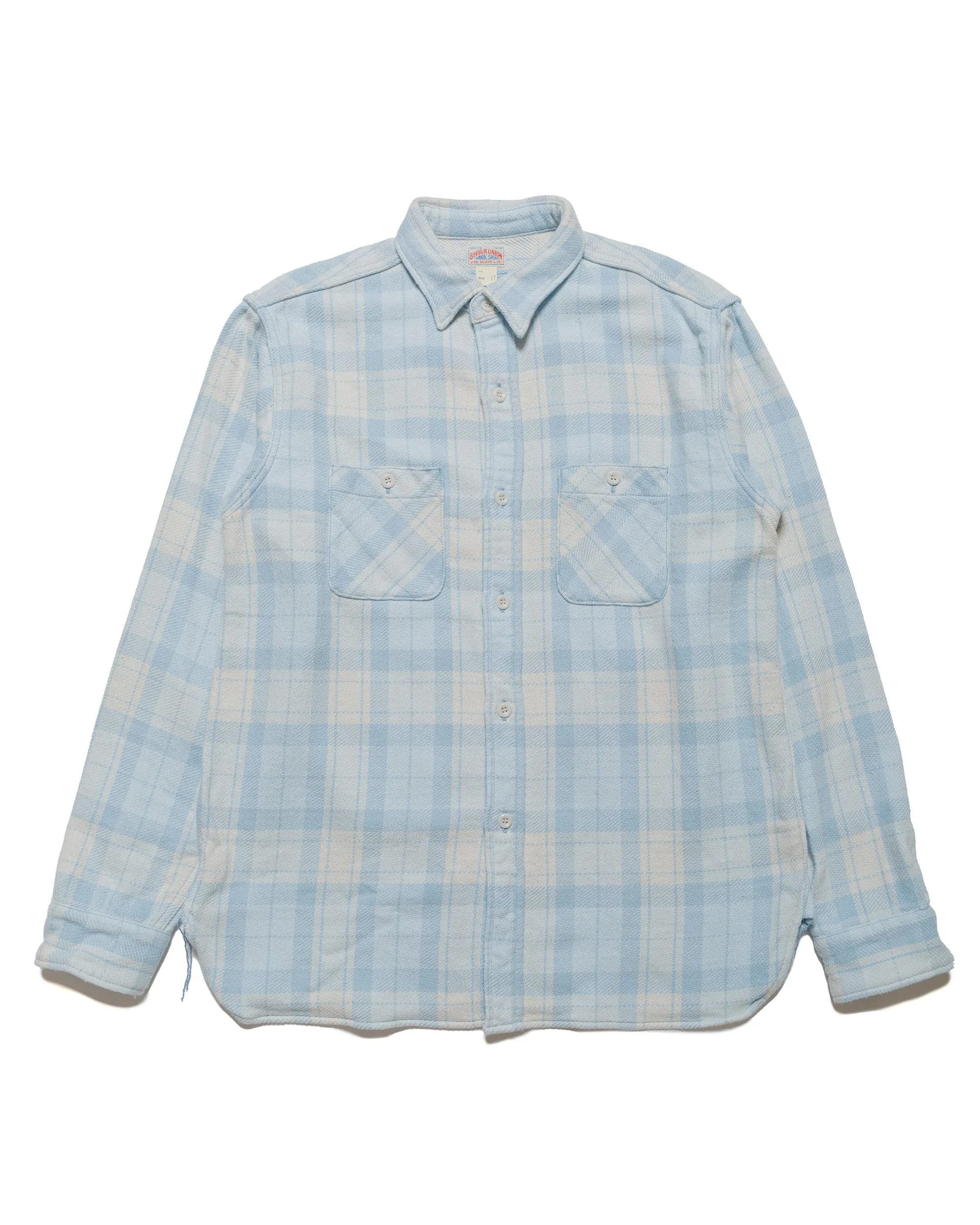 BBQ Party The Real McCoy's MS24007 8HU Block Check Summer Flannel Shirt Light Blue