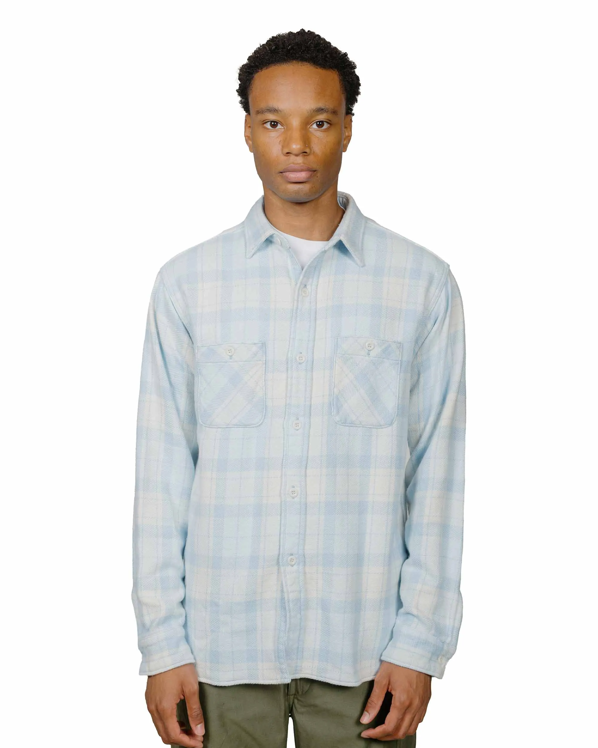 The Real McCoy's MS24007 8HU Block Check Summer Flannel Shirt Light Blue Cocktail Event