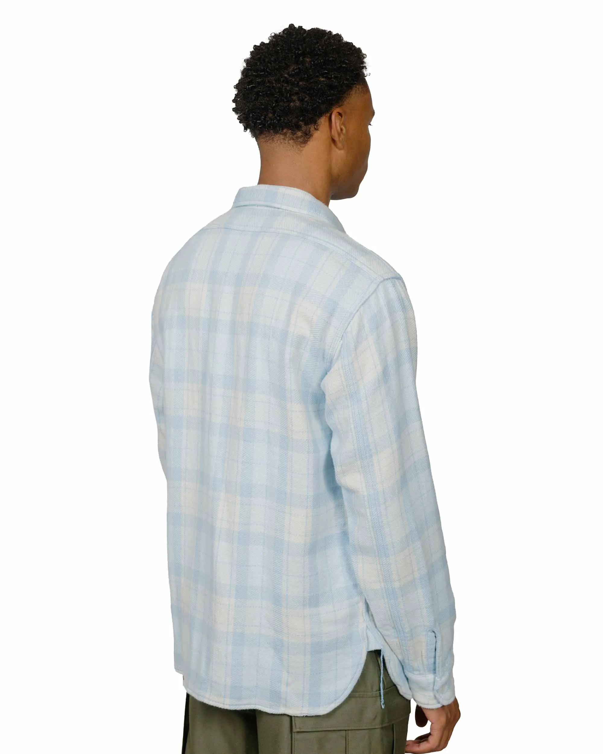 Preppy Vibe The Real McCoy's MS24007 8HU Block Check Summer Flannel Shirt Light Blue