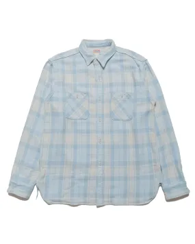BBQ Party The Real McCoy's MS24007 8HU Block Check Summer Flannel Shirt Light Blue