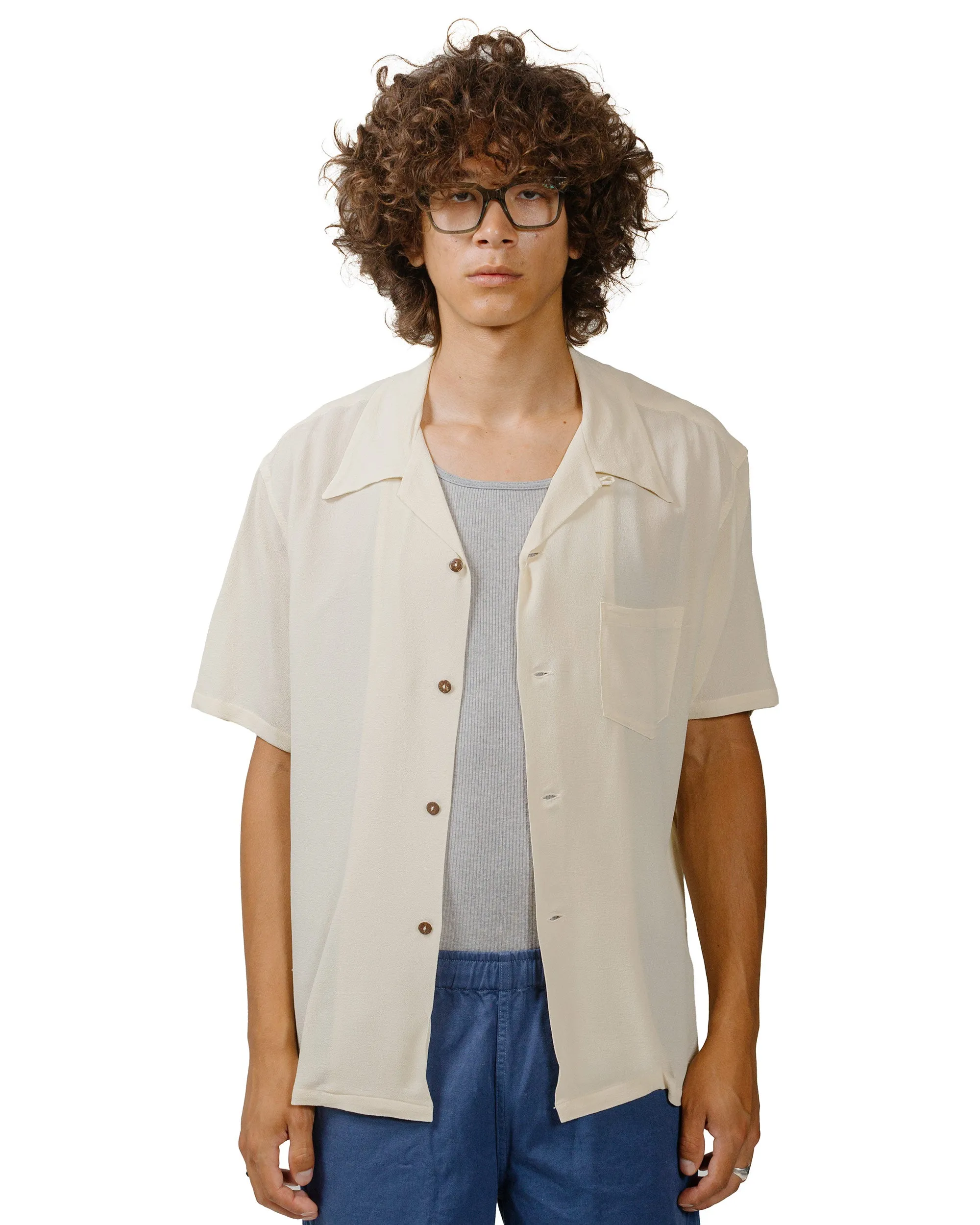 Lightweight Material Sleepwear The Real McCoy's MS24008 Silk Rayon Open Collar Shirt Ecru