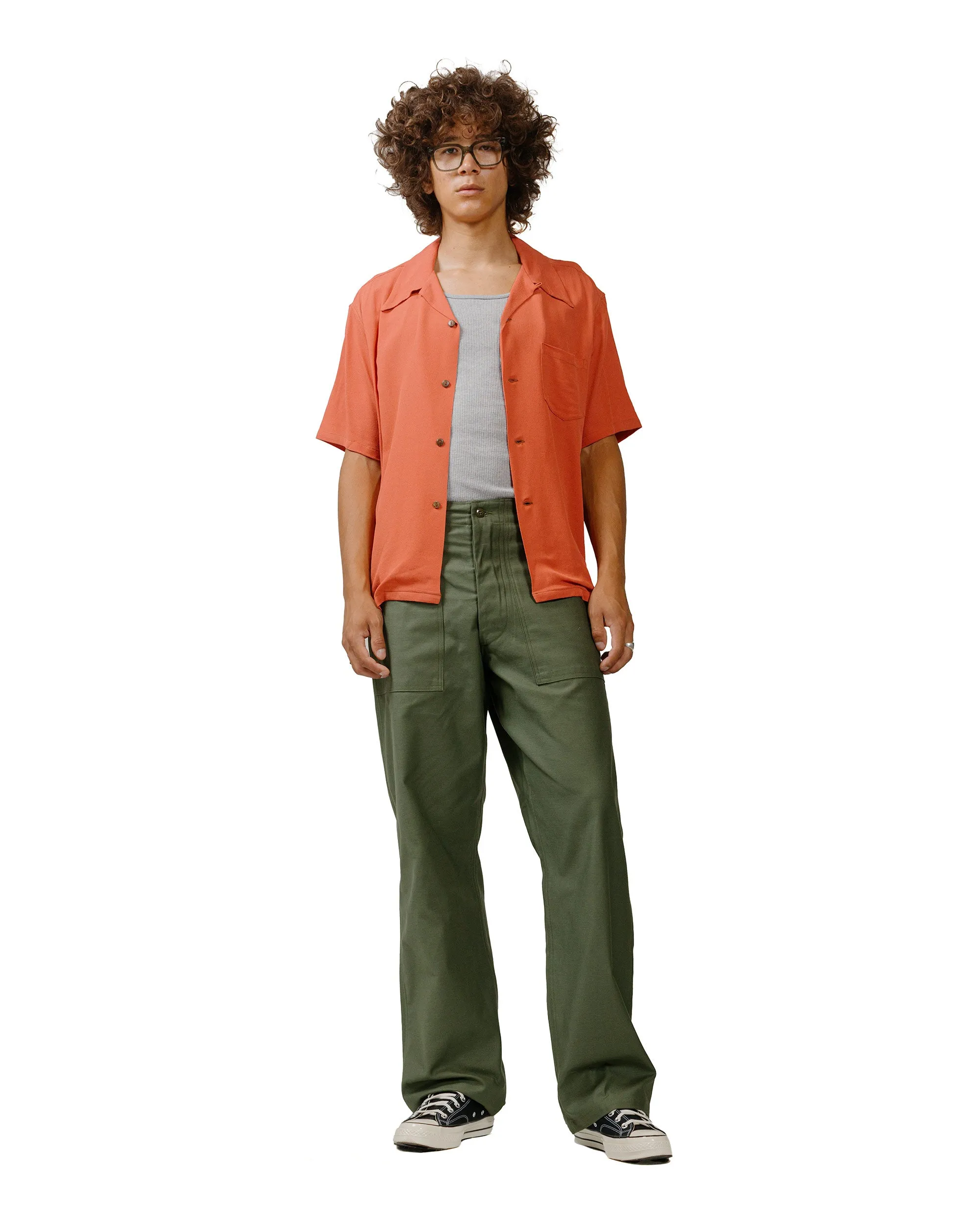 Daytime Look The Real McCoy's MS24008 Silk Rayon Open Collar Shirt Orange