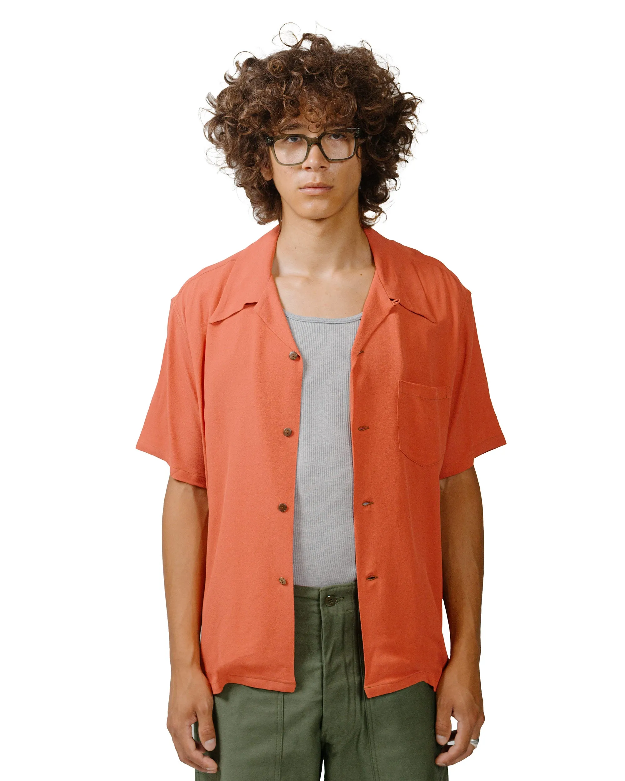 The Real McCoy's MS24008 Silk Rayon Open Collar Shirt Orange Winter Comfort