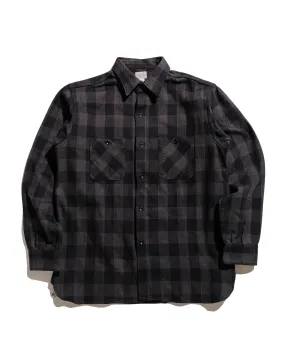 slim cut The Real McCoy's MS24102 8HU Twisted-Yarn Buffalo Check Flannel Shirt Black/Charcoal
